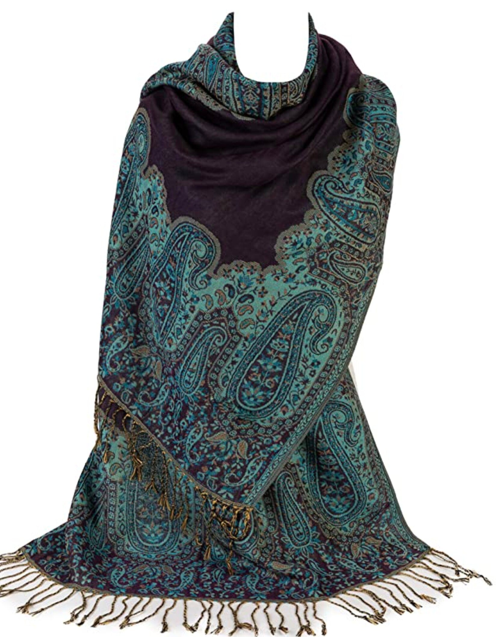 Ladies Paisley Bordered Pashmina Feel Shawl Scarf Wrap Luxuriously Warm Soft Vibrant