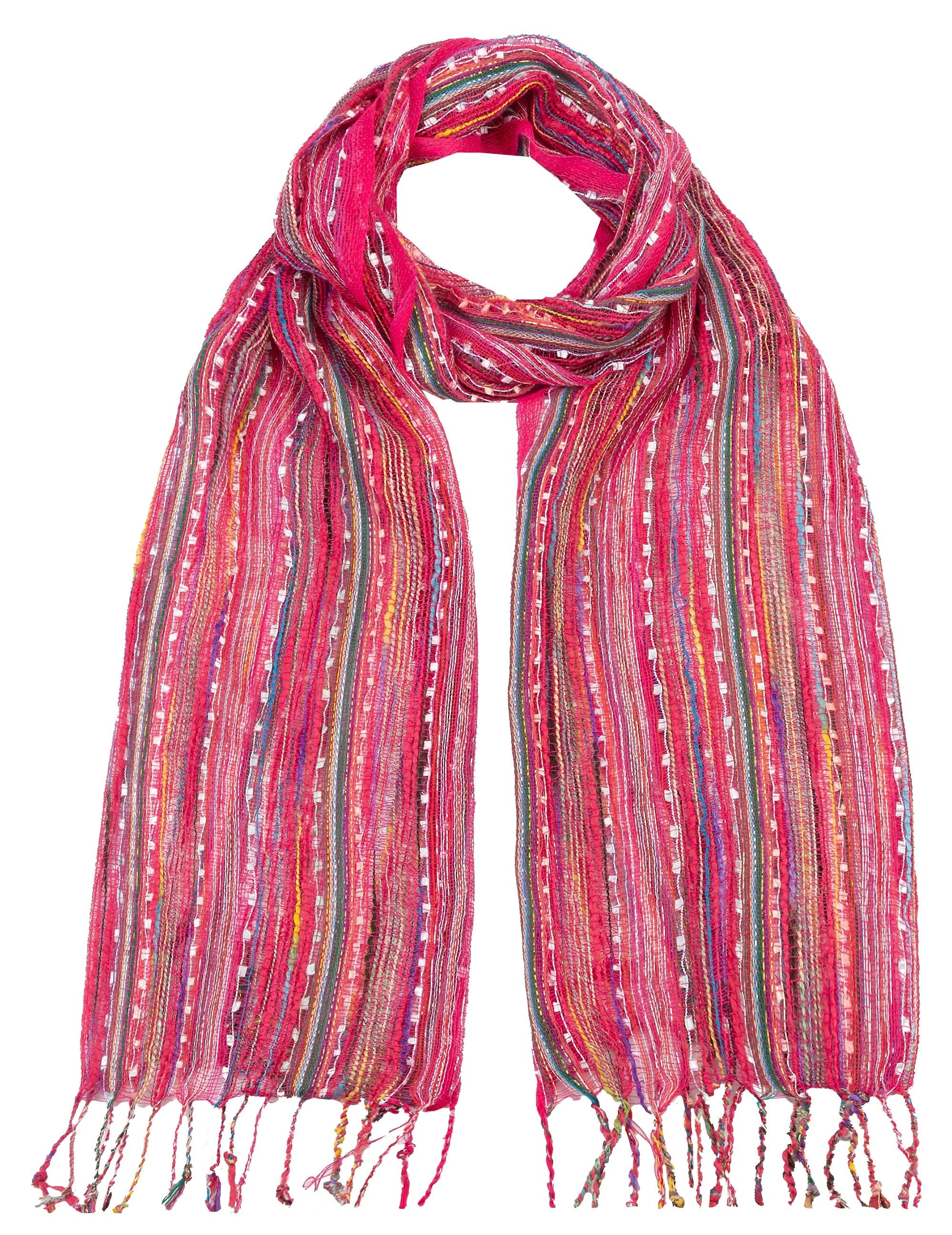 Classy Elegant Stripe Woven Scarf Wrap Ideal for Party Event Occasion Gift - Cerise