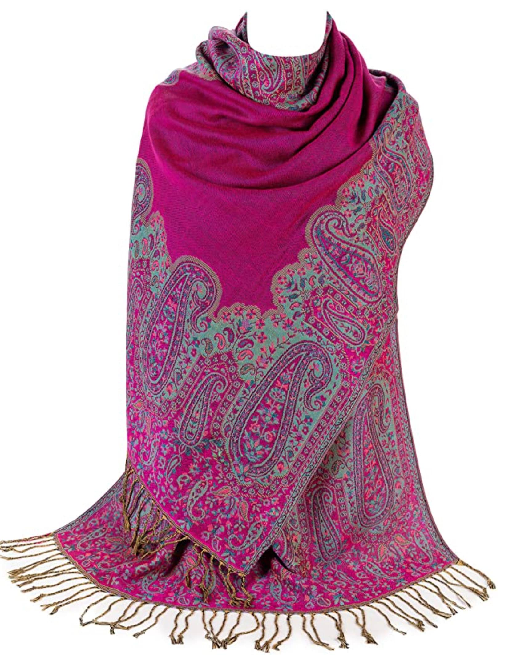Ladies Paisley Bordered Pashmina Feel Shawl Scarf Wrap Luxuriously Warm Soft Vibrant
