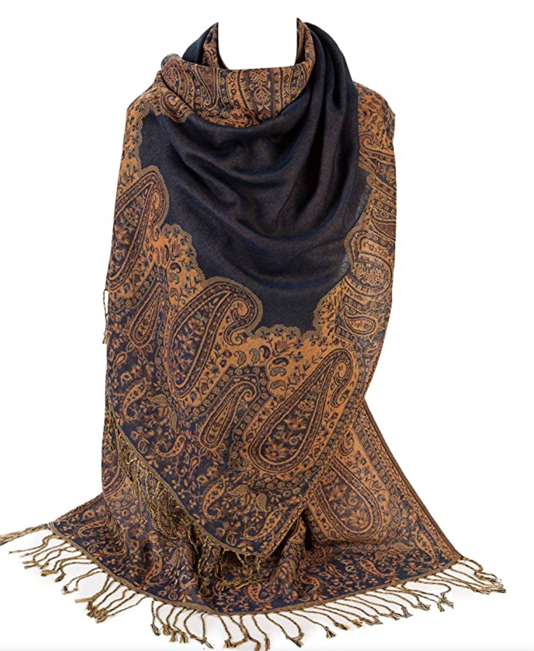 Ladies Paisley Bordered Pashmina Feel Shawl Scarf Wrap Luxuriously Warm Soft Vibrant