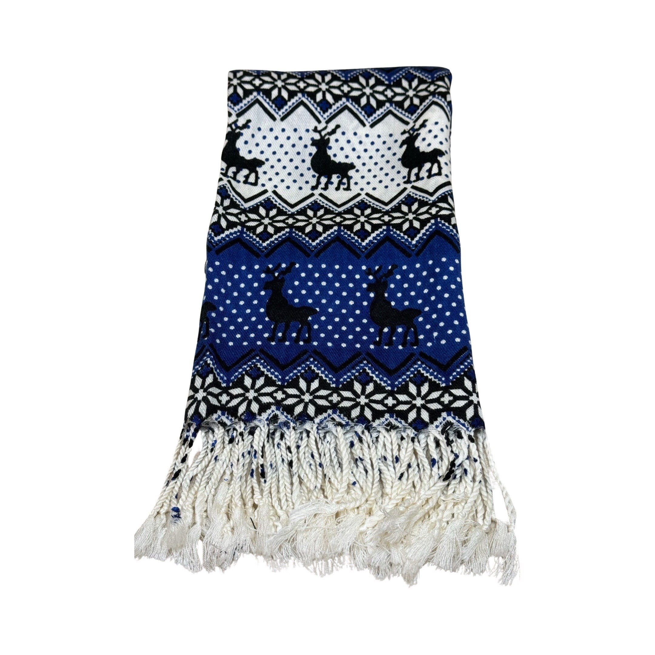Royal Blue Ladies Scarves Beautiful Reindeer Animal Print Scarf Shawl Wrap