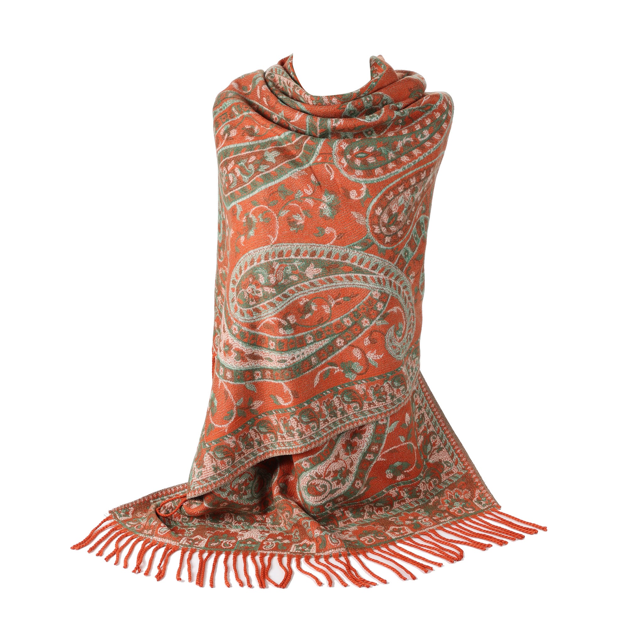 Burnt Orange Ladies Paisley Pashmina Feel Shawl Scarf Wrap Luxuriously Warm Soft Vibrant Winter Blanket
