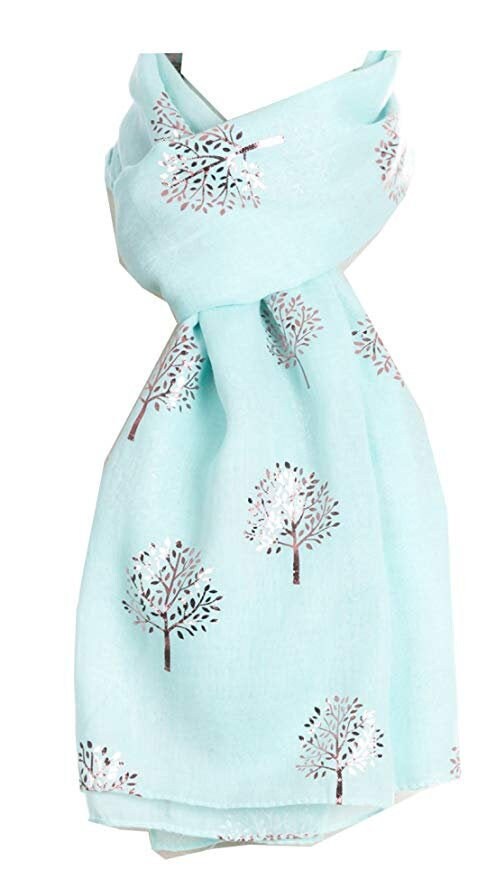 Elegant MINT GREEN Mulberry Tree Scarf with Pink Metallic Foil Classy Ritzy Scarf Wrap Shawl Ideal Gift