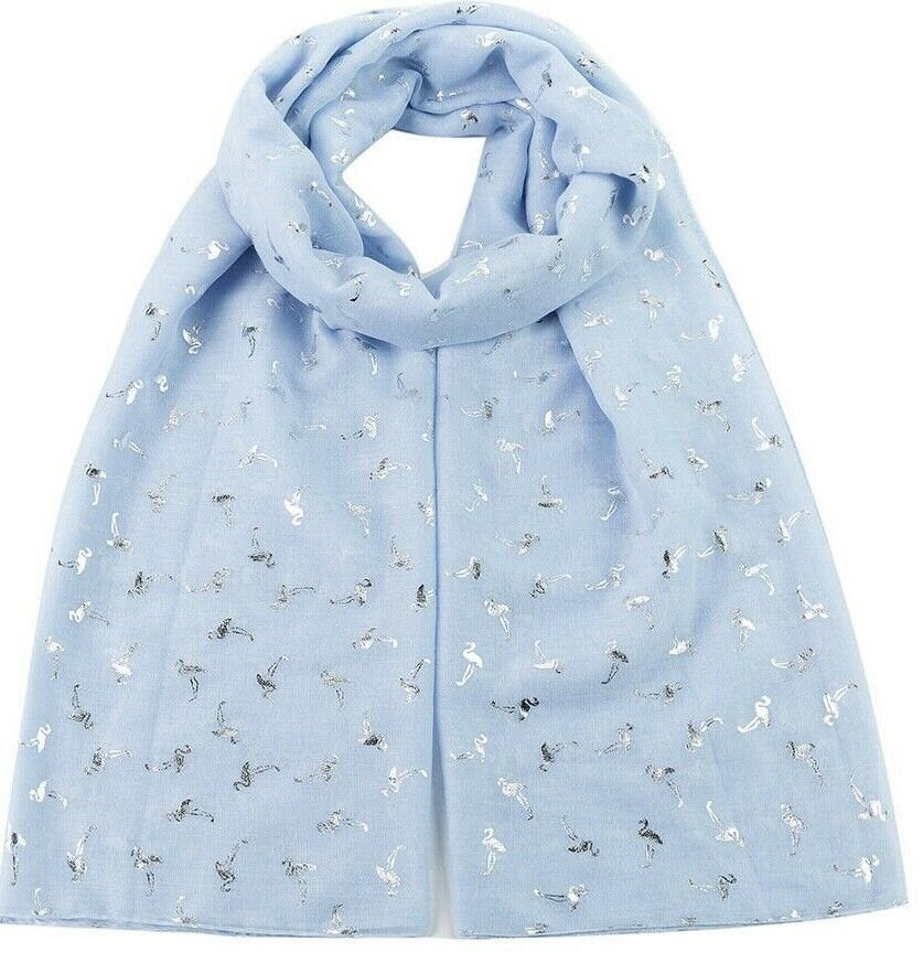 Flamingo Birds Glitter Foil Print Large Scarf Wrap