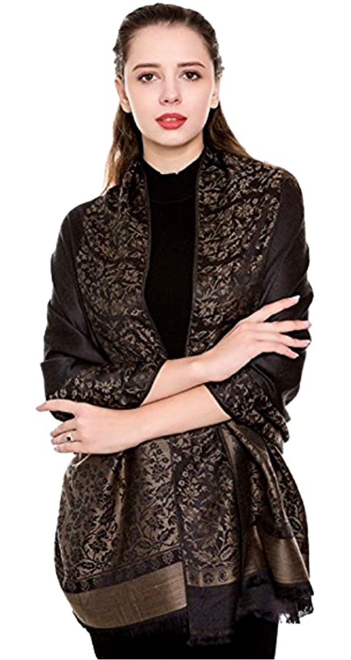 Ladies Paisley Bordered Pashmina Feel Shawl Scarf Wrap Luxuriously Warm Soft Vibrant