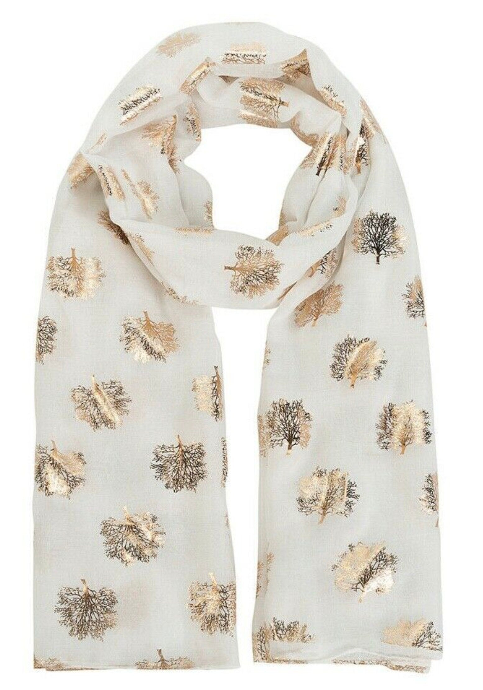 Elegant Oak Tree Scarf with Gold Metallic Foil Print Classy Ritzy Scarves Wrap Shawl Ideal Gift