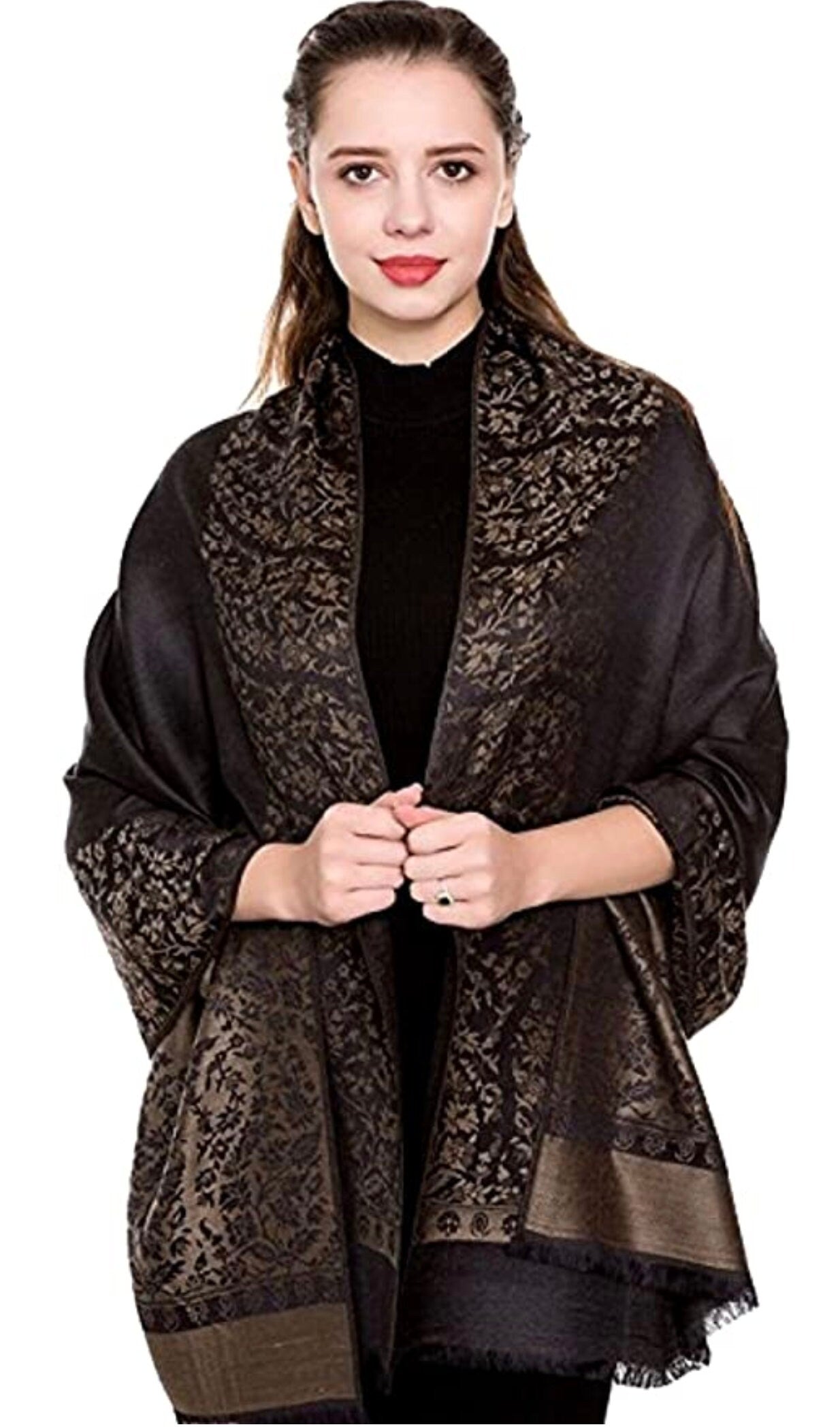 Ladies Paisley Bordered Pashmina Feel Shawl Scarf Wrap Luxuriously Warm Soft Vibrant
