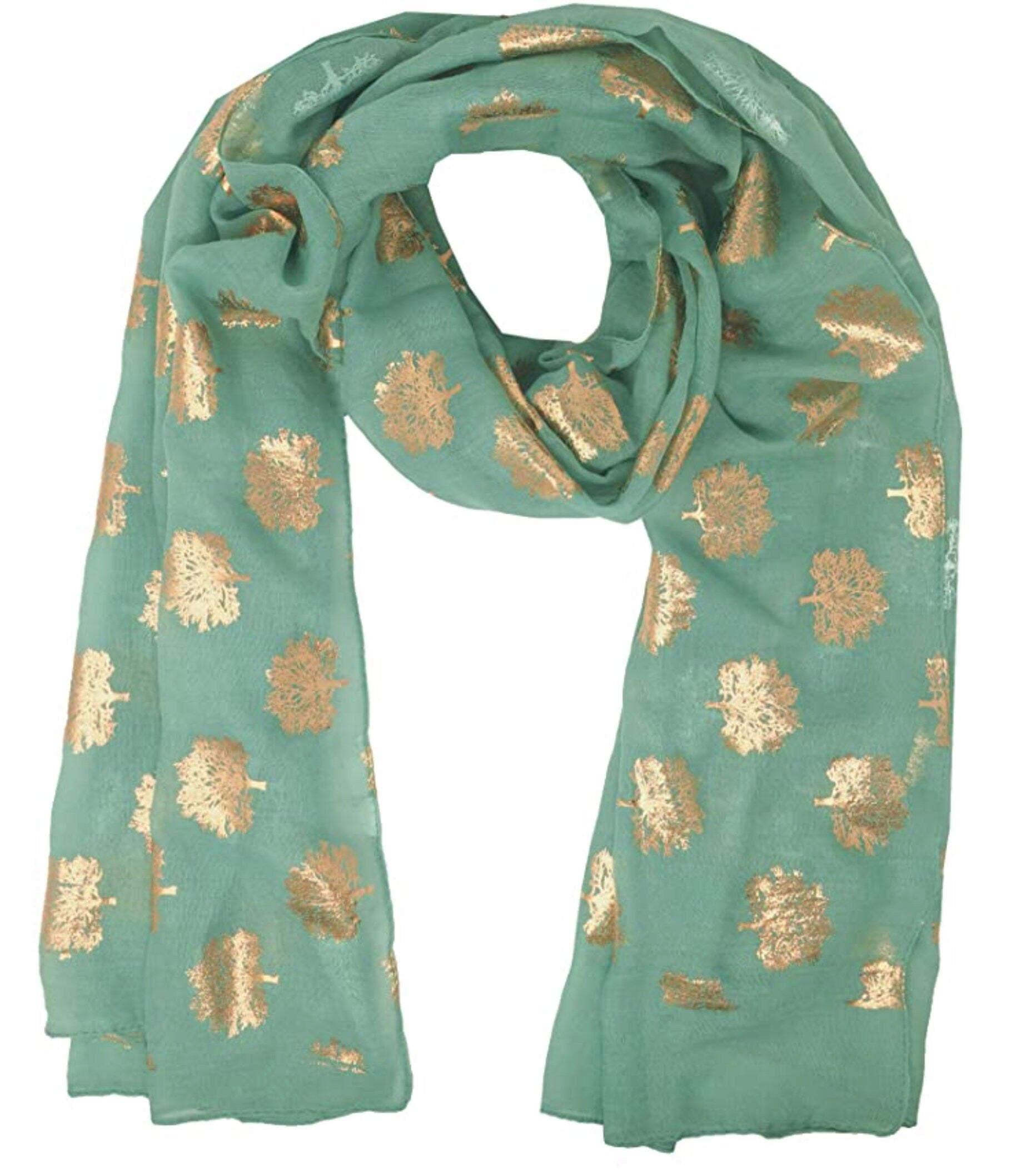Elegant Oak Tree Scarf with Gold Metallic Foil Print Classy Ritzy Scarves Wrap Shawl Ideal Gift