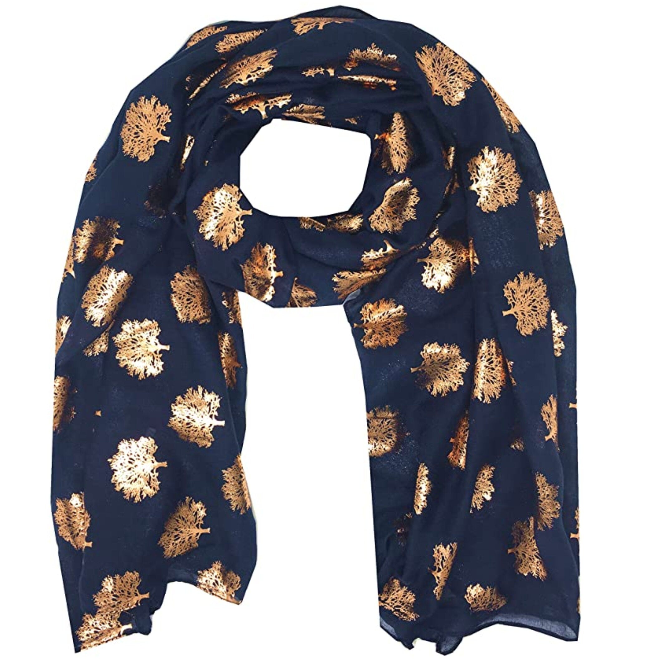 Elegant Oak Tree Scarf with Gold Metallic Foil Print Classy Ritzy Scarves Wrap Shawl Ideal Gift