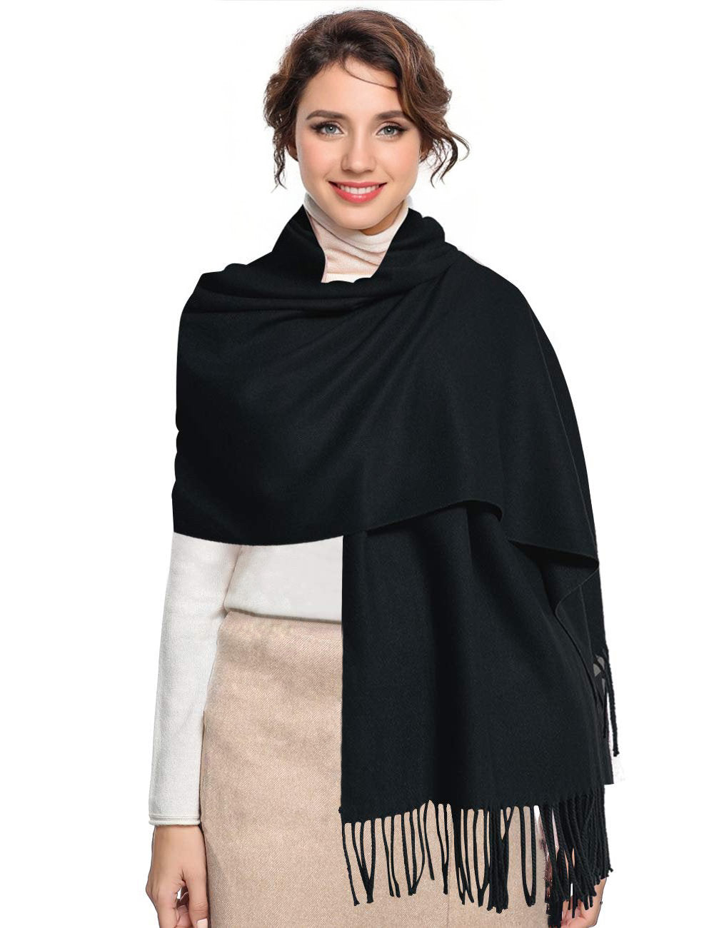Black Winter Warm Cashmere Feel Wrap Blanket Shawl Scarf Warm Soft Cozy