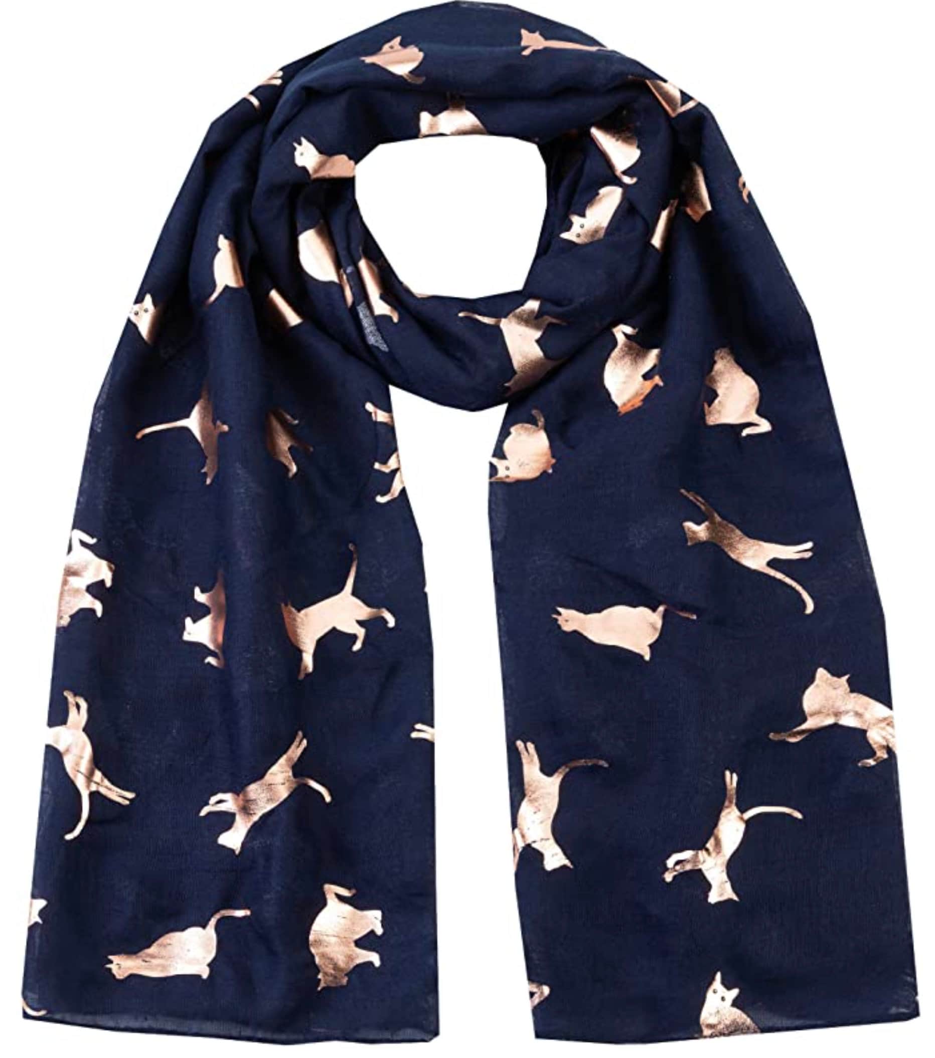 Rose Gold Moonlight Cat Print Glitter Foil Sparkle Scarf Scarves