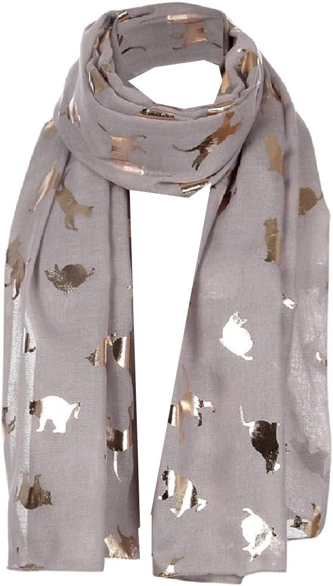 Rose Gold Moonlight Cat Print Glitter Foil Sparkle Scarf Scarves