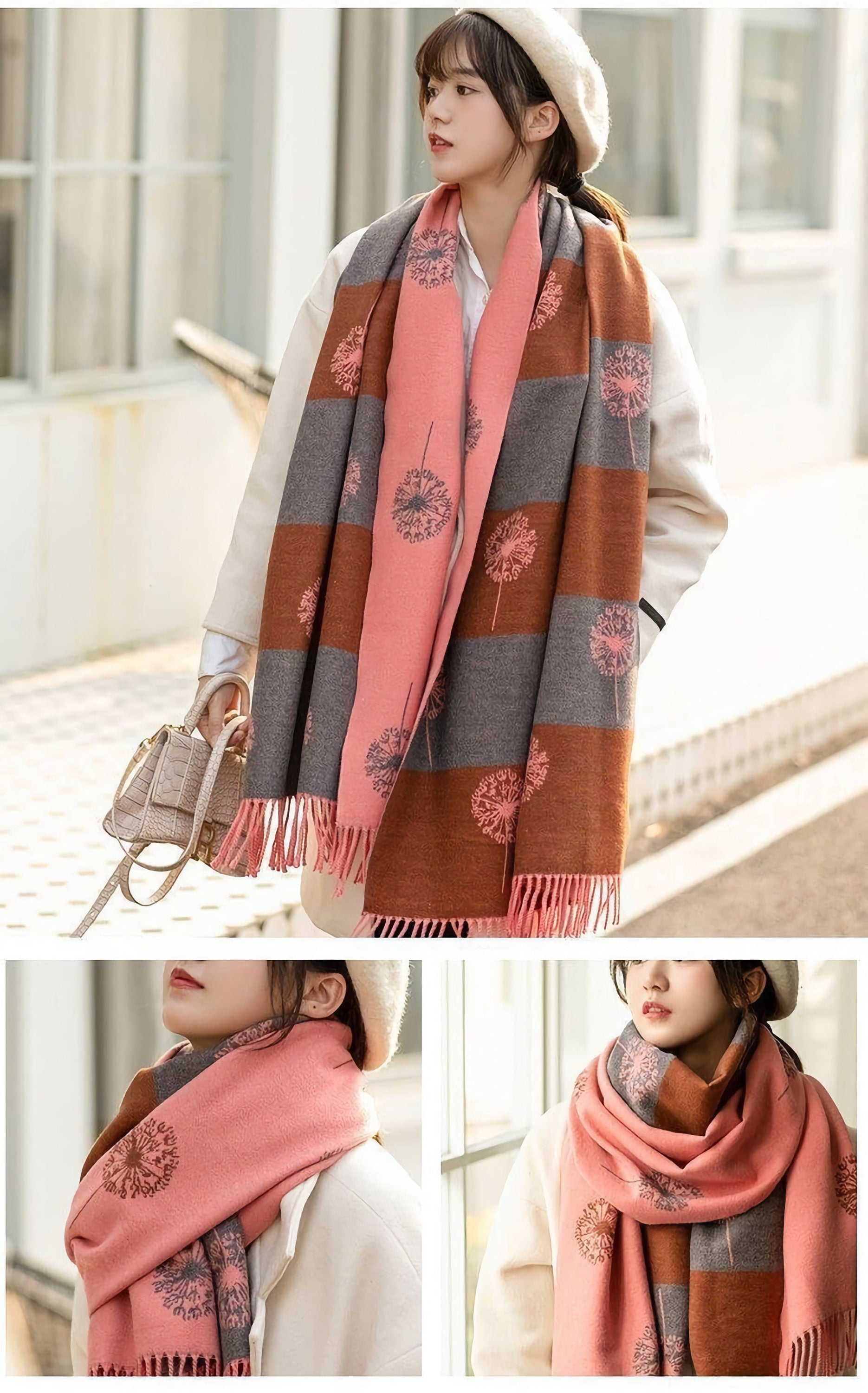 WINTER WARMER Reversible Thick Long Dandelion Print Fashion Scarf Blanket Shawl Wrap