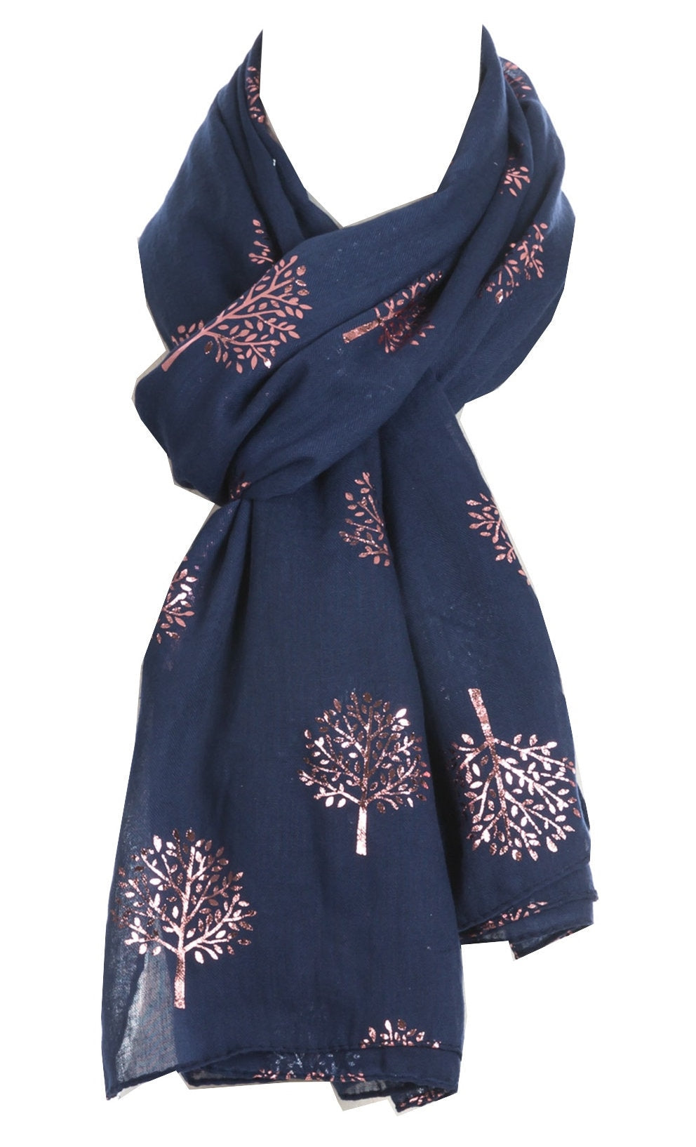 Elegant NAVY Mulberry Tree Scarf with PINK Metallic Foil Print Classy Ritzy Scarves Wrap Shawl Ideal Gift