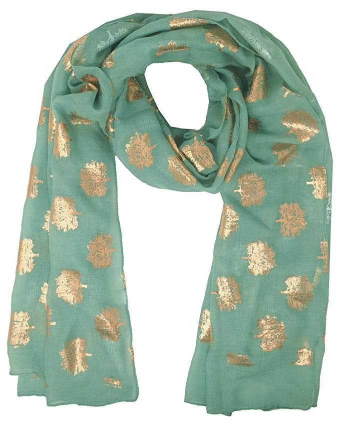 Tree of Life SAGE GREEN Mulberry Tree Scarf with GOLD Metallic Foil Classy Ritzy Scarf Wrap Shawl Ideal Gift
