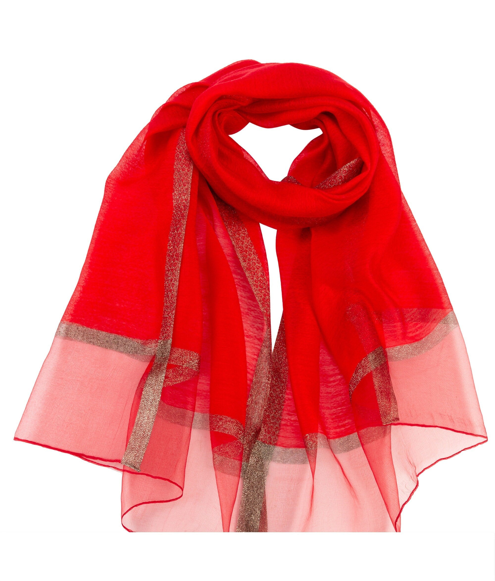 Sheer Classy Elegant Scarf Wrap Ideal for Party Event Occasion Gift - Red / Gold