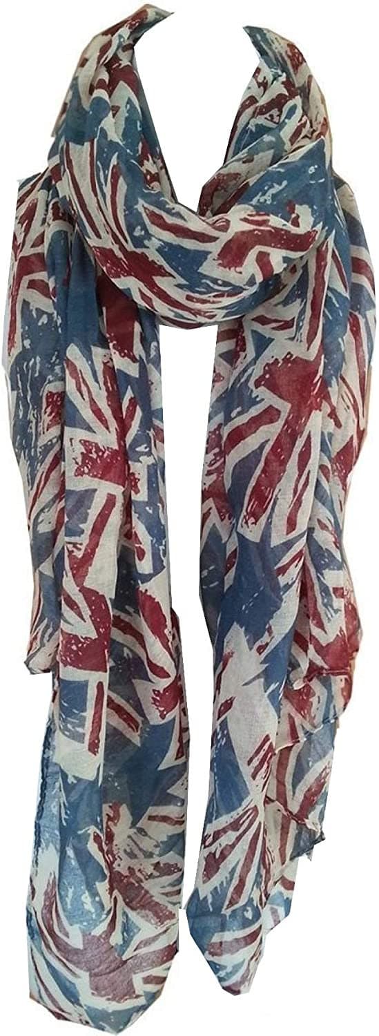 UK Flag Print Scarf Union Jack Women Ladies Girls London Fashion Denim Blue