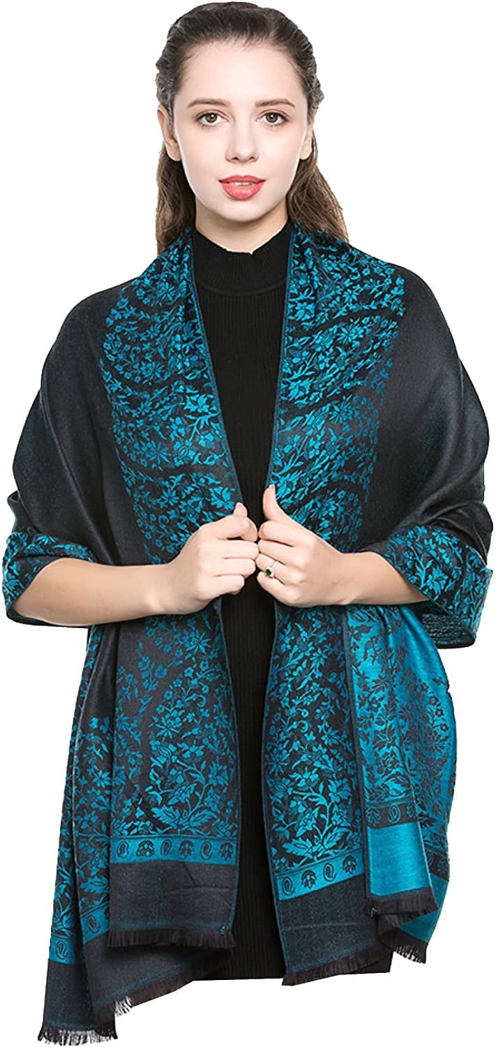 Reversible/Two Sided Print Self Embossed Pashmina Feel Wrap Scarf Stole Scarves Shawl