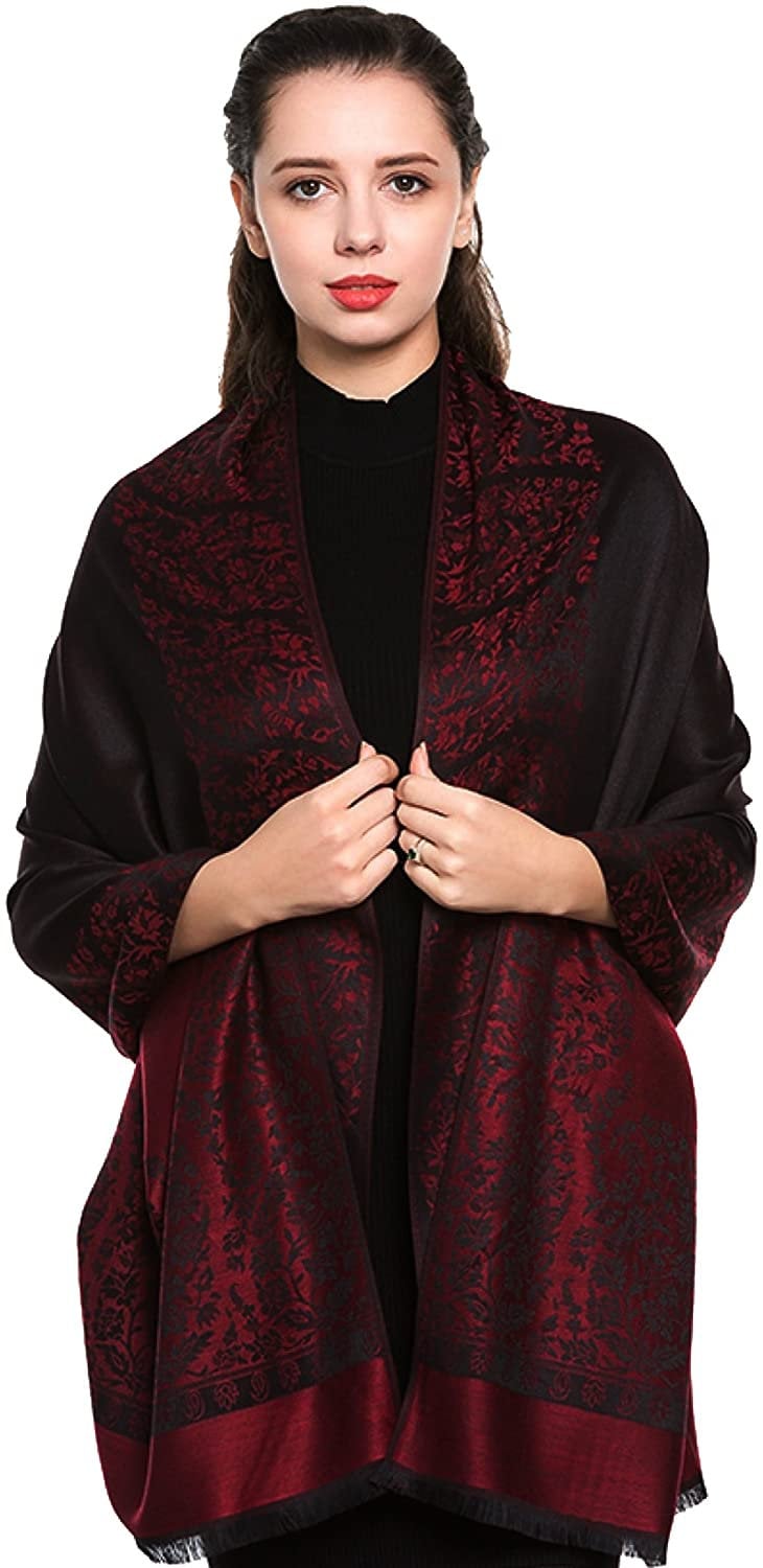 Reversible/Two Sided Print Self Embossed Pashmina Feel Wrap Scarf Stole Scarves Shawl