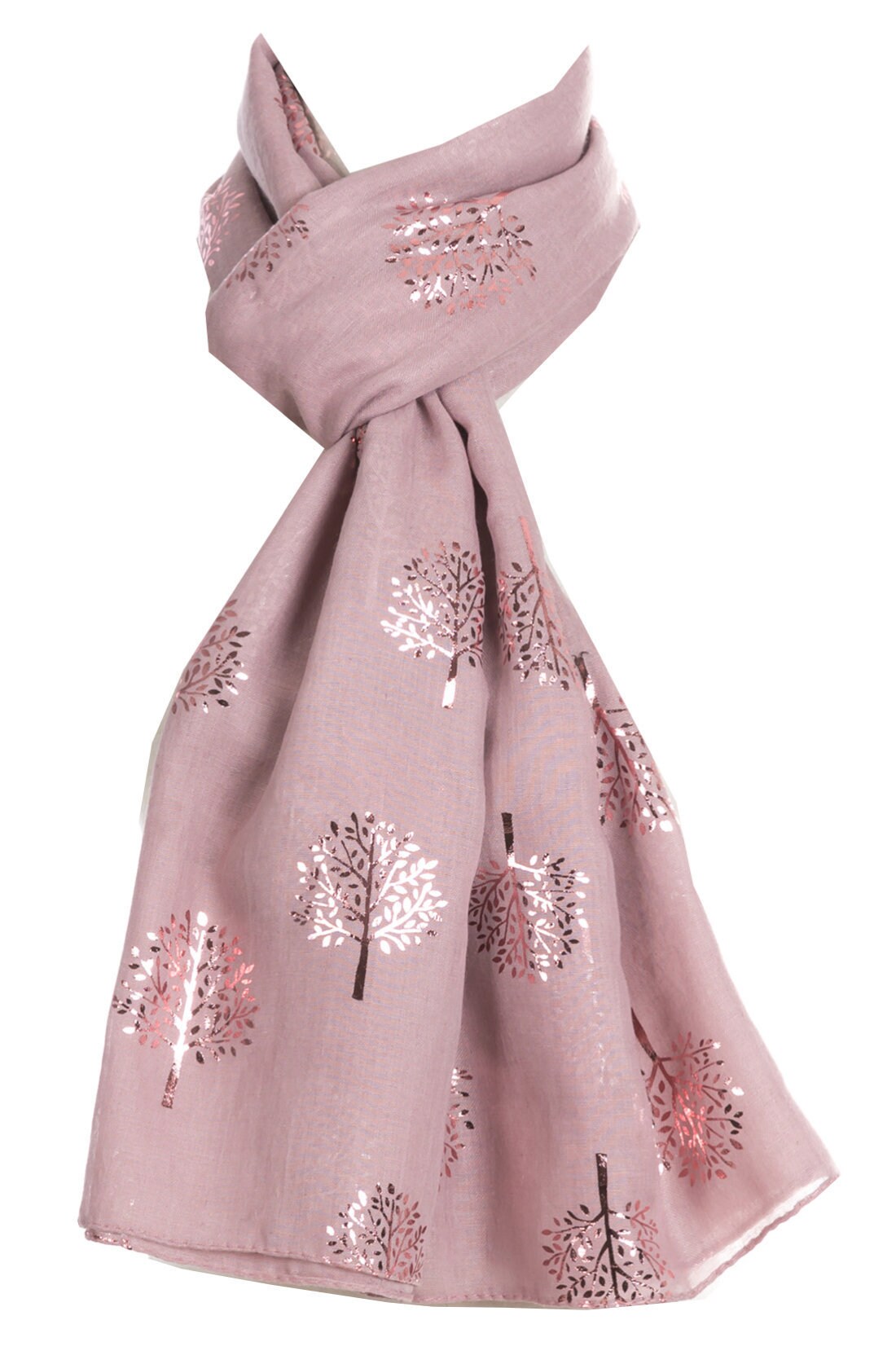 Elegant DUSKY PINK Mulberry Tree Scarf with Gold Metallic Foil Print Classy Ritzy Scarves Wrap Shawl Ideal Gift