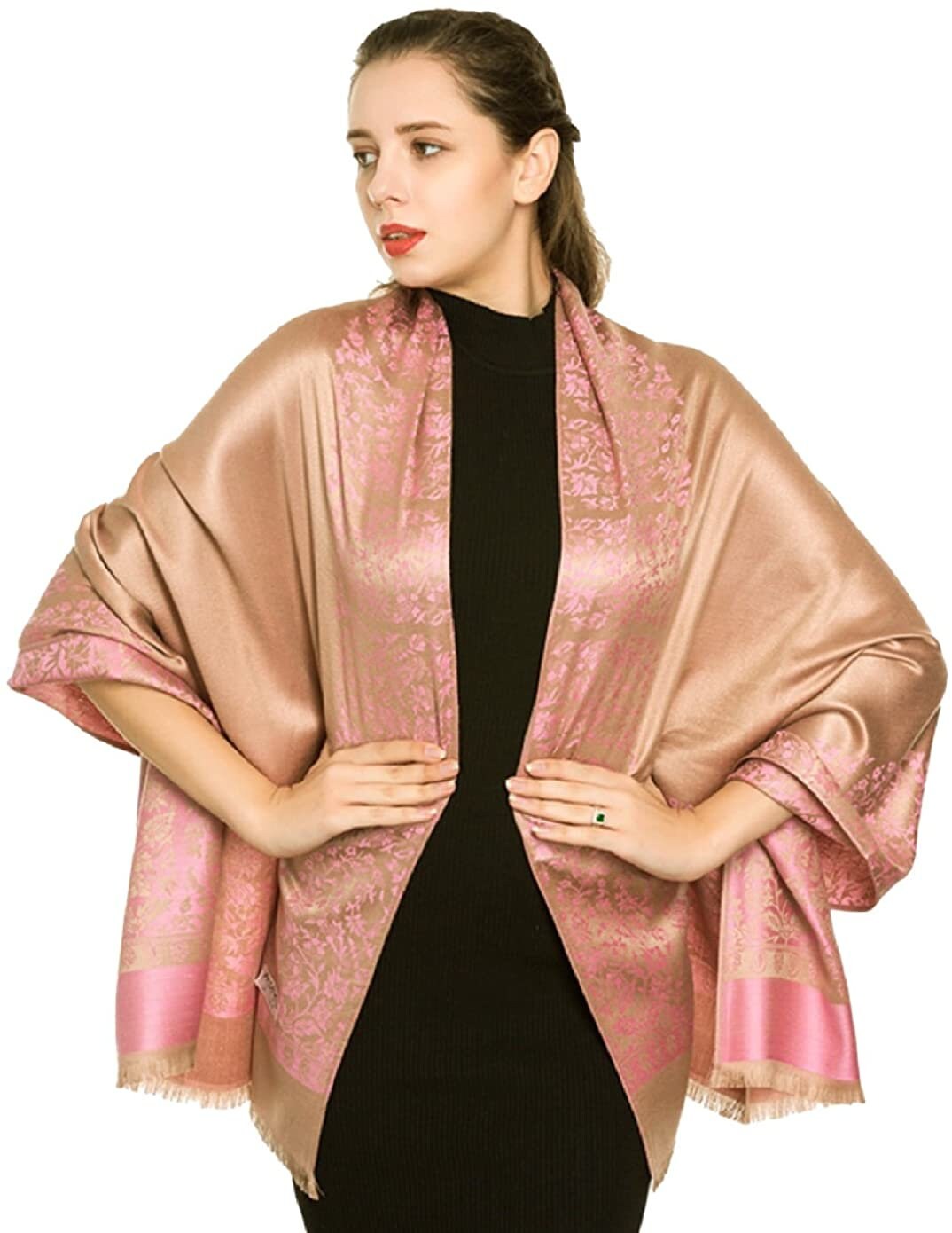 Reversible/Two Sided Print Self Embossed Pashmina Feel Wrap Scarf Stole Scarves Shawl