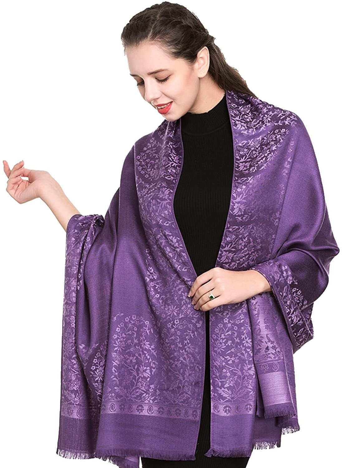 Reversible/Two Sided Print Self Embossed Pashmina Feel Wrap Scarf Stole Scarves Shawl