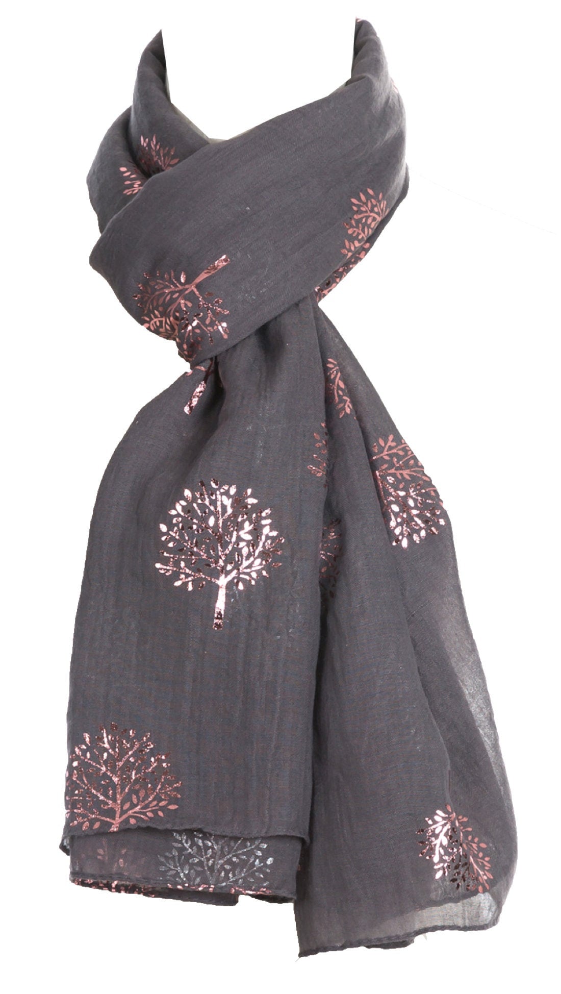 Elegant GREY Mulberry Tree Scarf with PINK Metallic Foil Print Classy Ritzy Scarves Wrap Shawl Ideal Gift