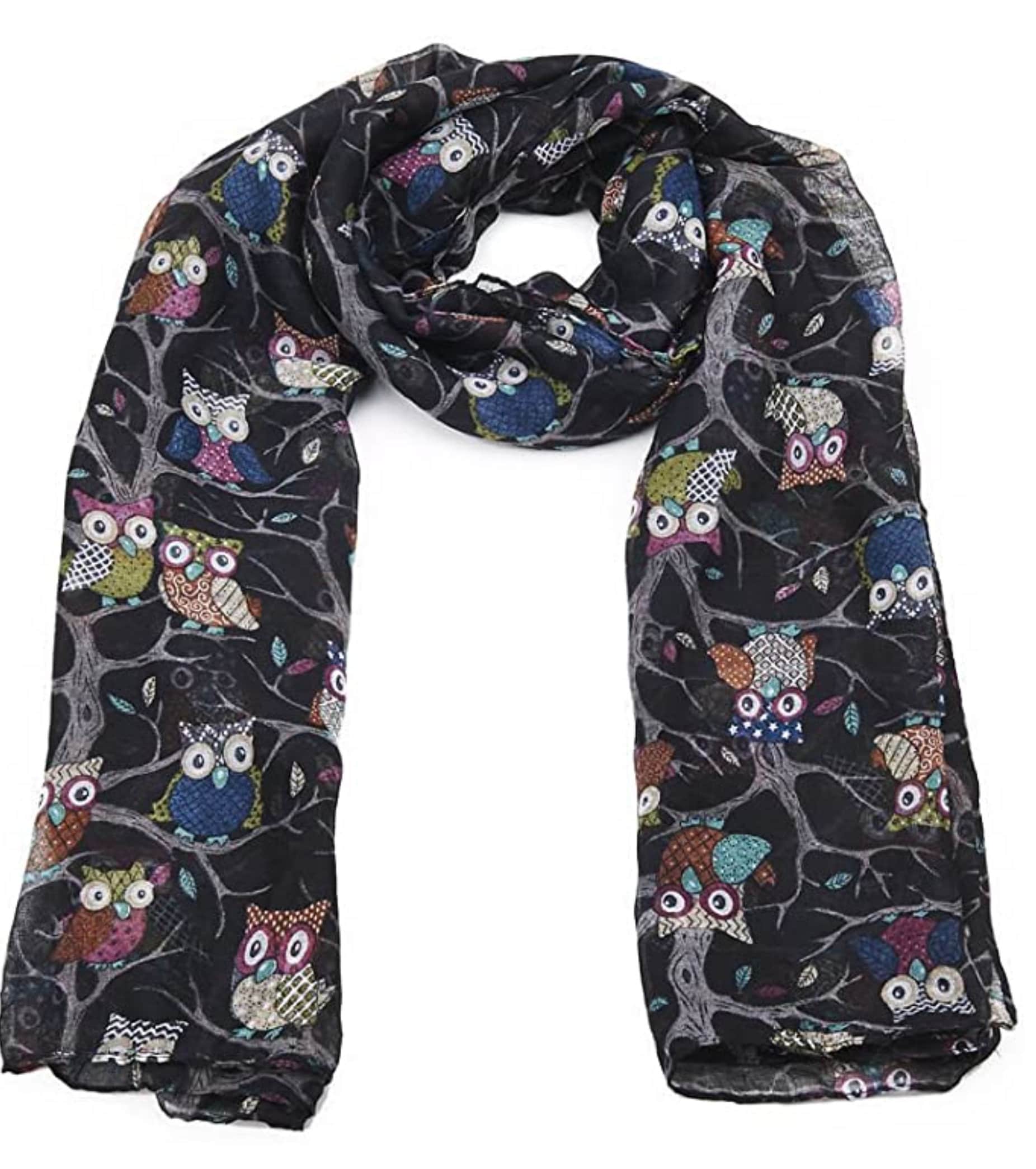 Ladies Owl Print Long Scarf Neck Scarves Winter Gifts Christmas