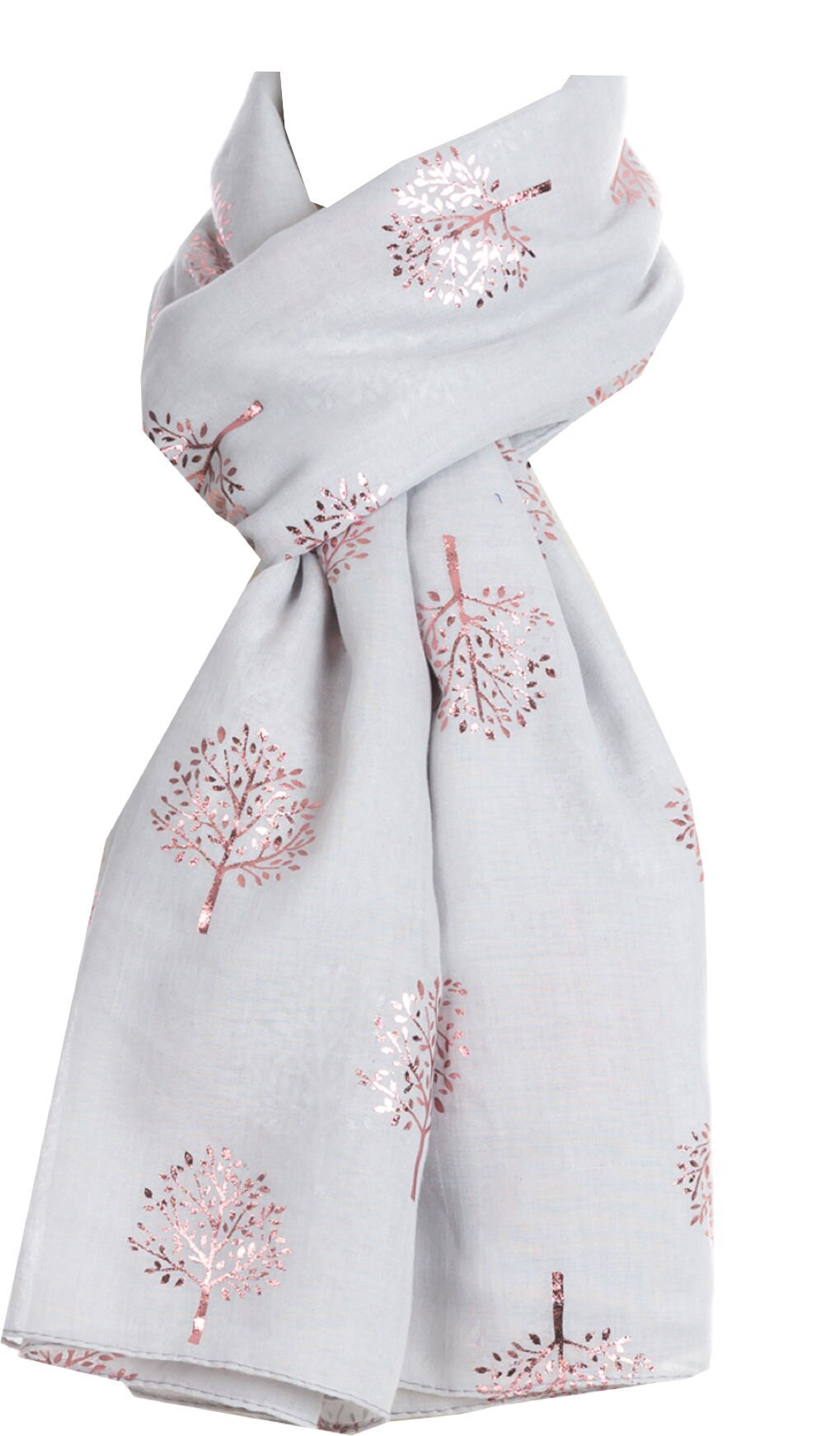 Elegant LIGHT SILVER Mulberry Tree Scarf with PINK Metallic Foil Print Classy Ritzy Scarves Wrap Shawl Ideal Gift