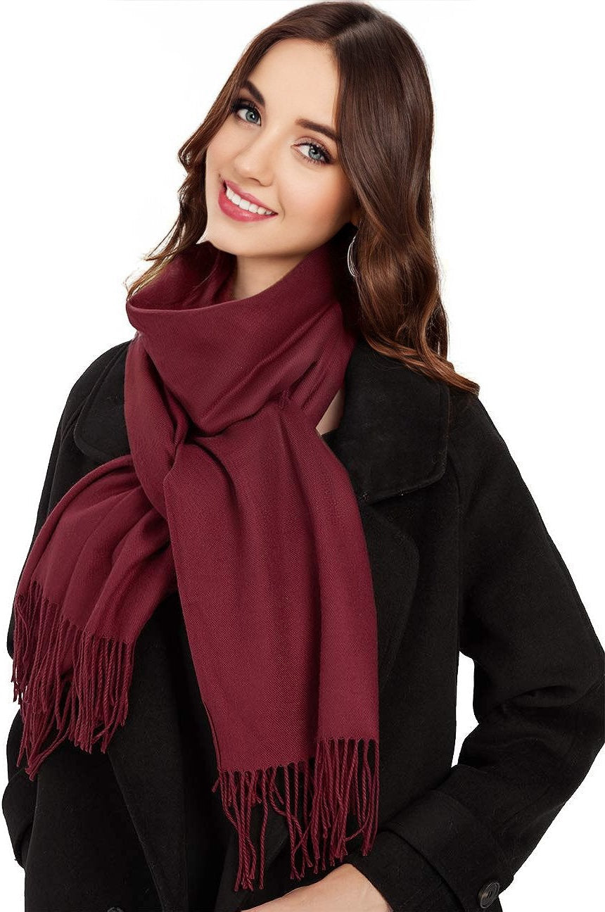 Burgundy Winter Warm Cashmere Feel Wrap Blanket Shawl Scarf Warm Soft Cozy