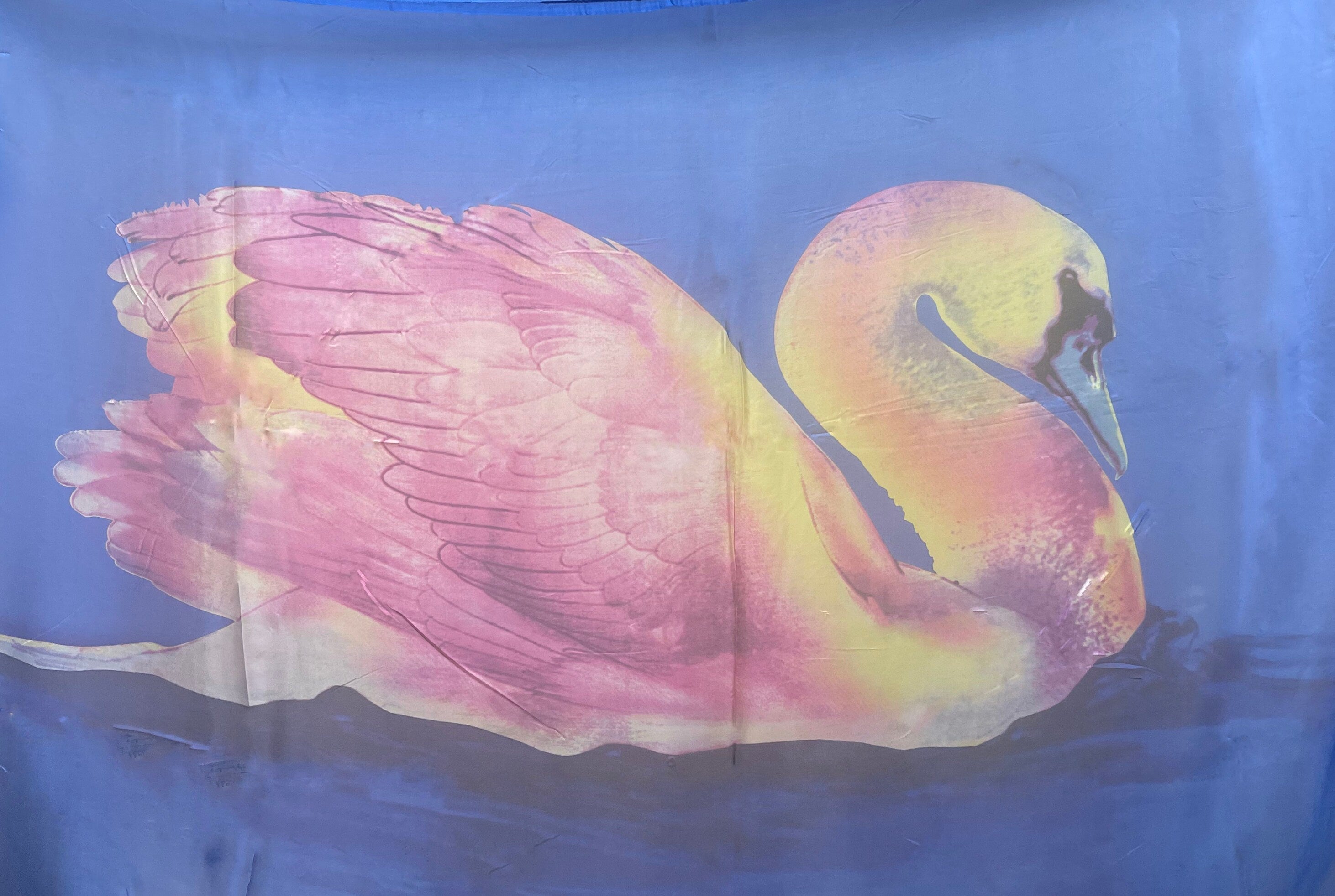 Extra Large Swan Print Large Silk Shawl Scarf Wraps Blue