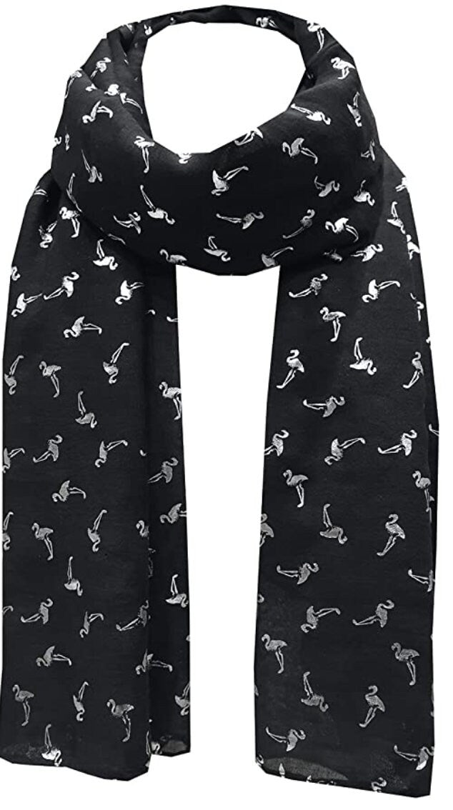 Silver Glitter Foil Flamingo Bird Print Fashion Scarf Wrap For Women