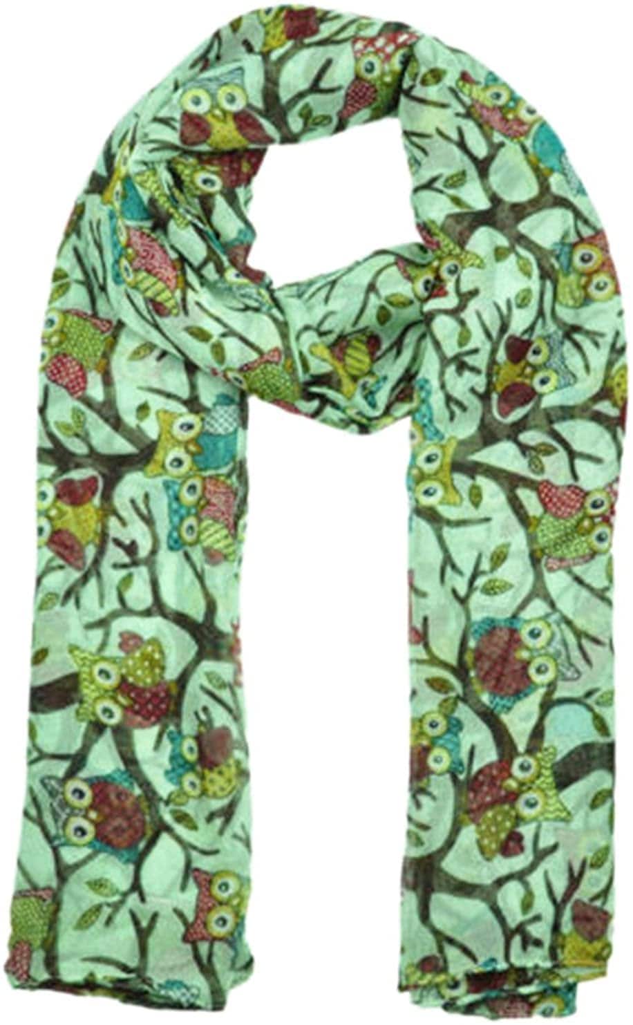 Ladies Women's Owl on Branch Print Scarf Wraps Shawl Maxi Soft Scarves
