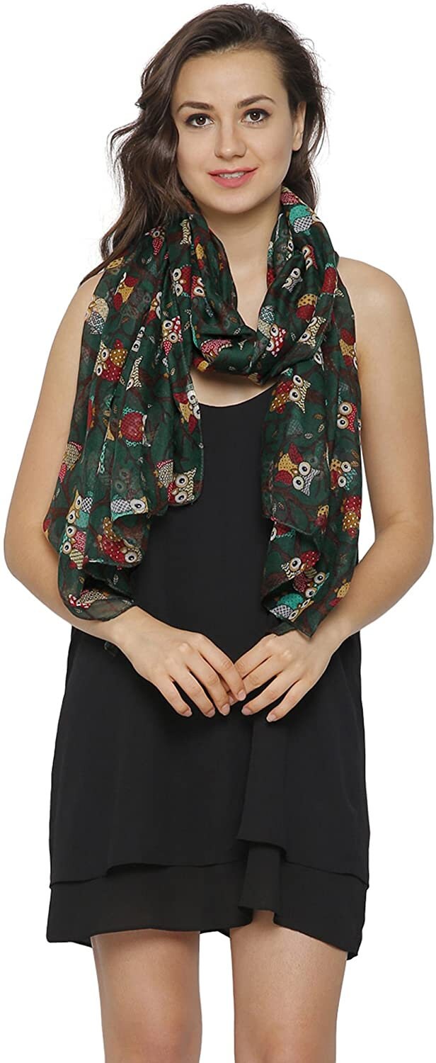 Ladies Women's Owl on Branch Print Scarf Wraps Shawl Maxi Soft Scarves