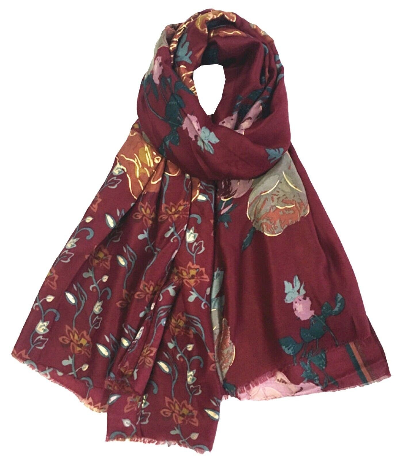 Floral Print with Gold Foil Large Celebrity Fashion Scarf Wrap Shawl Maxi Sarong