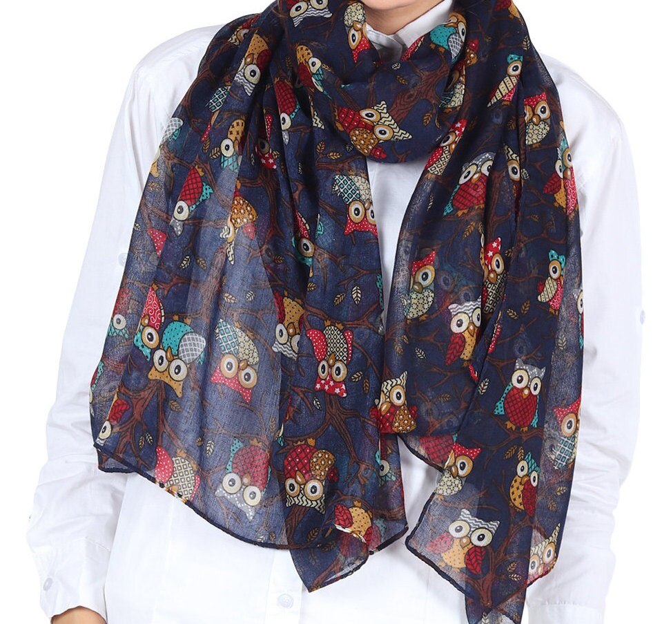 Lightweight Fashion Owl Print Scarf Patterns Women Ladies Girls Scarves Shawl Ideal Gift