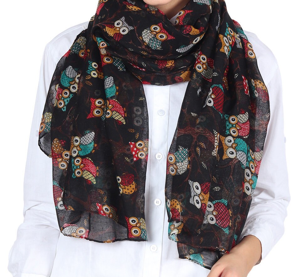 Lightweight Fashion Owl Print Scarf Patterns Women Ladies Girls Scarves Shawl Ideal Gift
