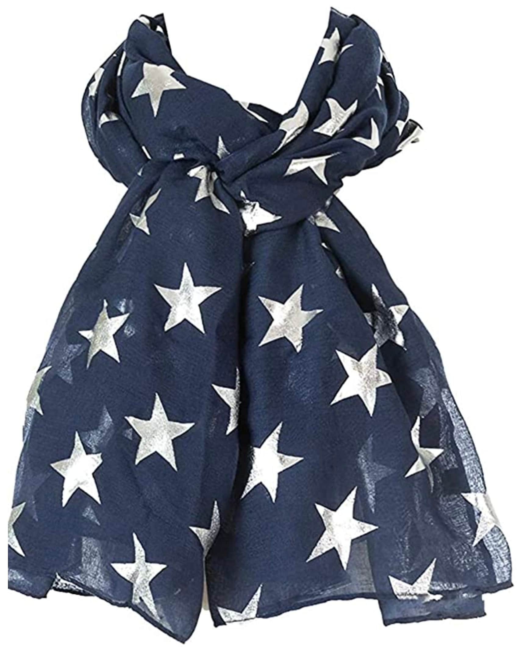 Scarf with SILVER Star Metallic Foil Print Classy Ritzy Scarves Wrap Shawl Ideal Gift