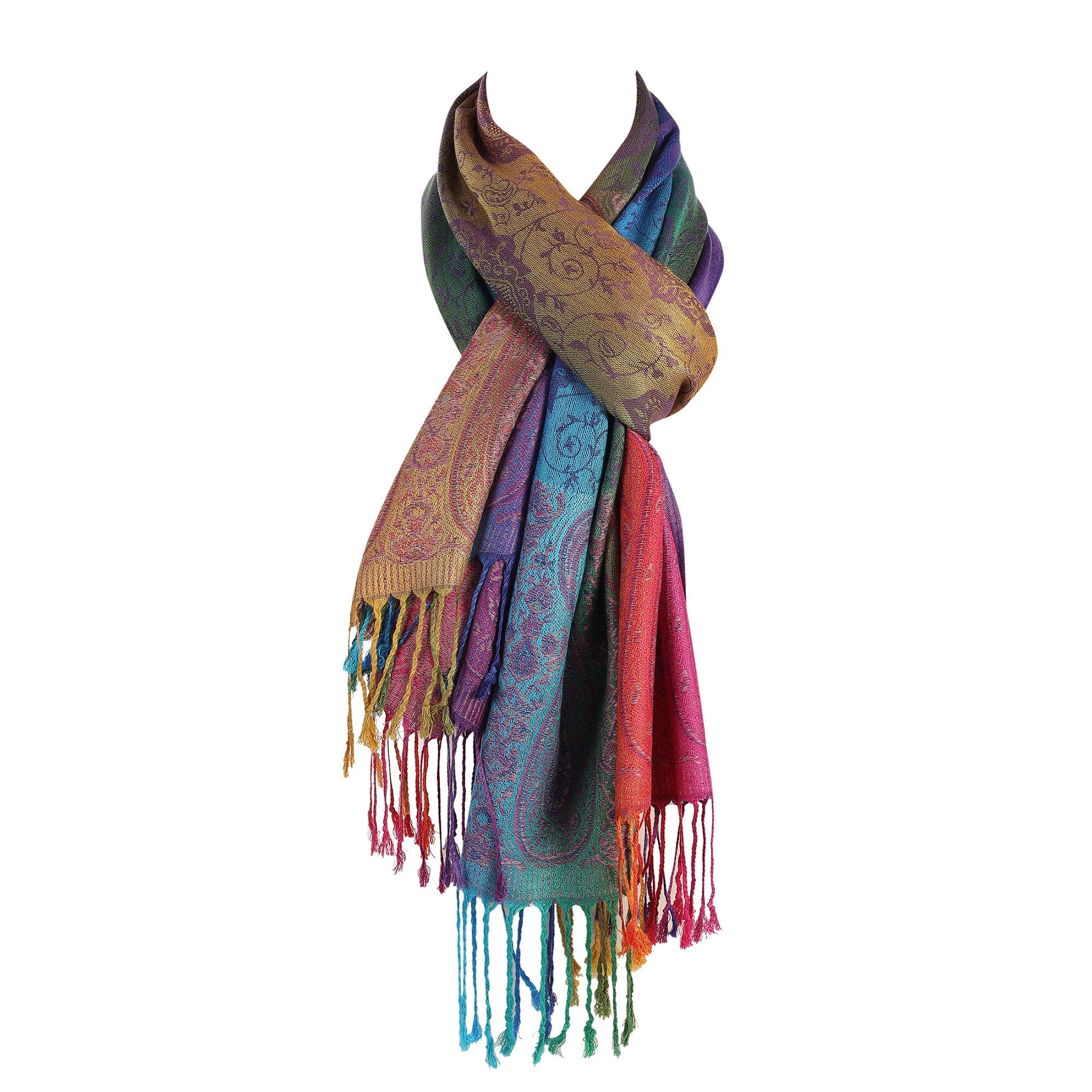 Reversible Luxury Women's New Multi color Rainbow  Flower Design Printed Pashmina Shawls and Wrap