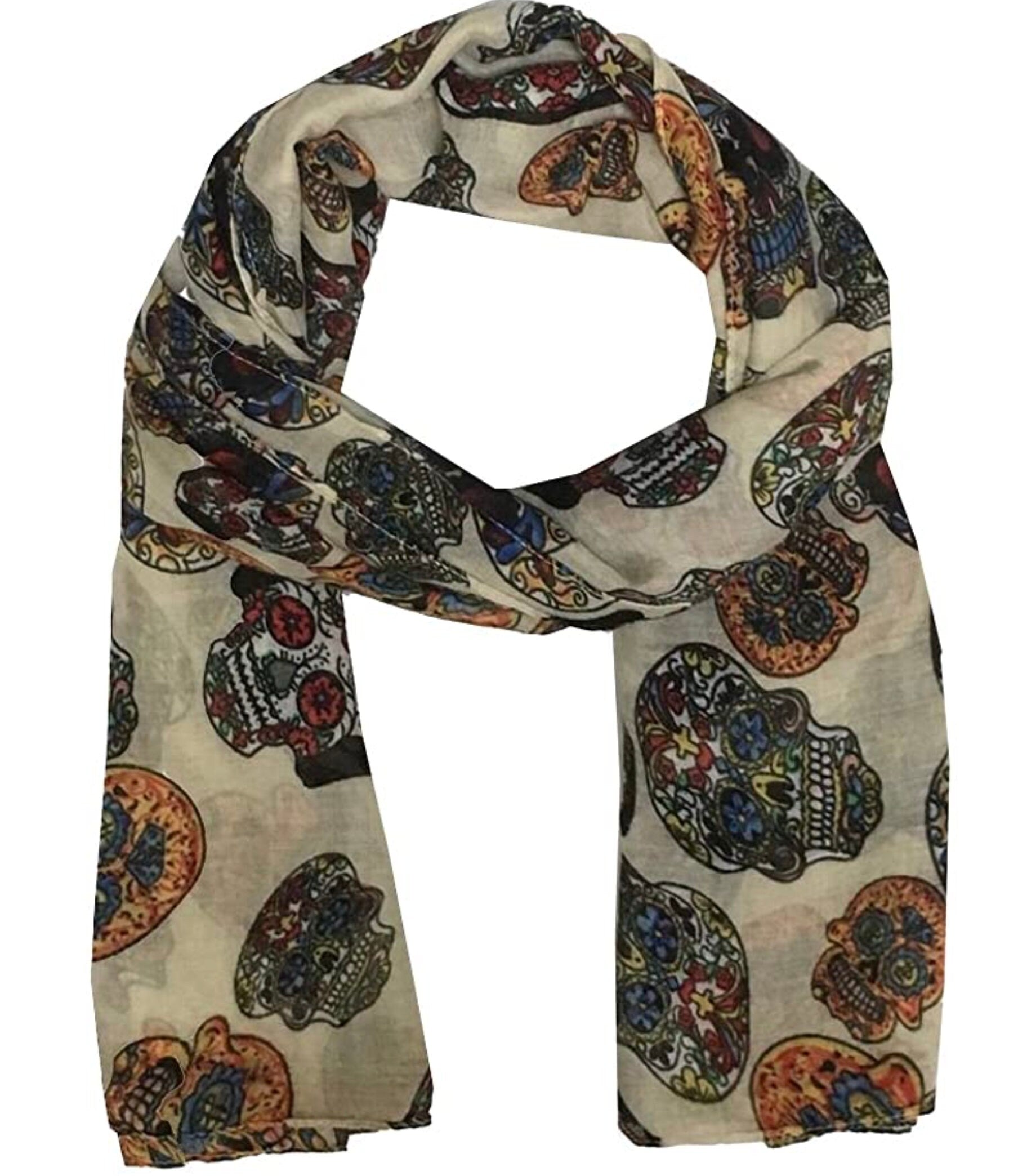 Ladies Women Sugar Skull Print Celebrity Style Long Scarf Scarves Maxi Sarong Sale