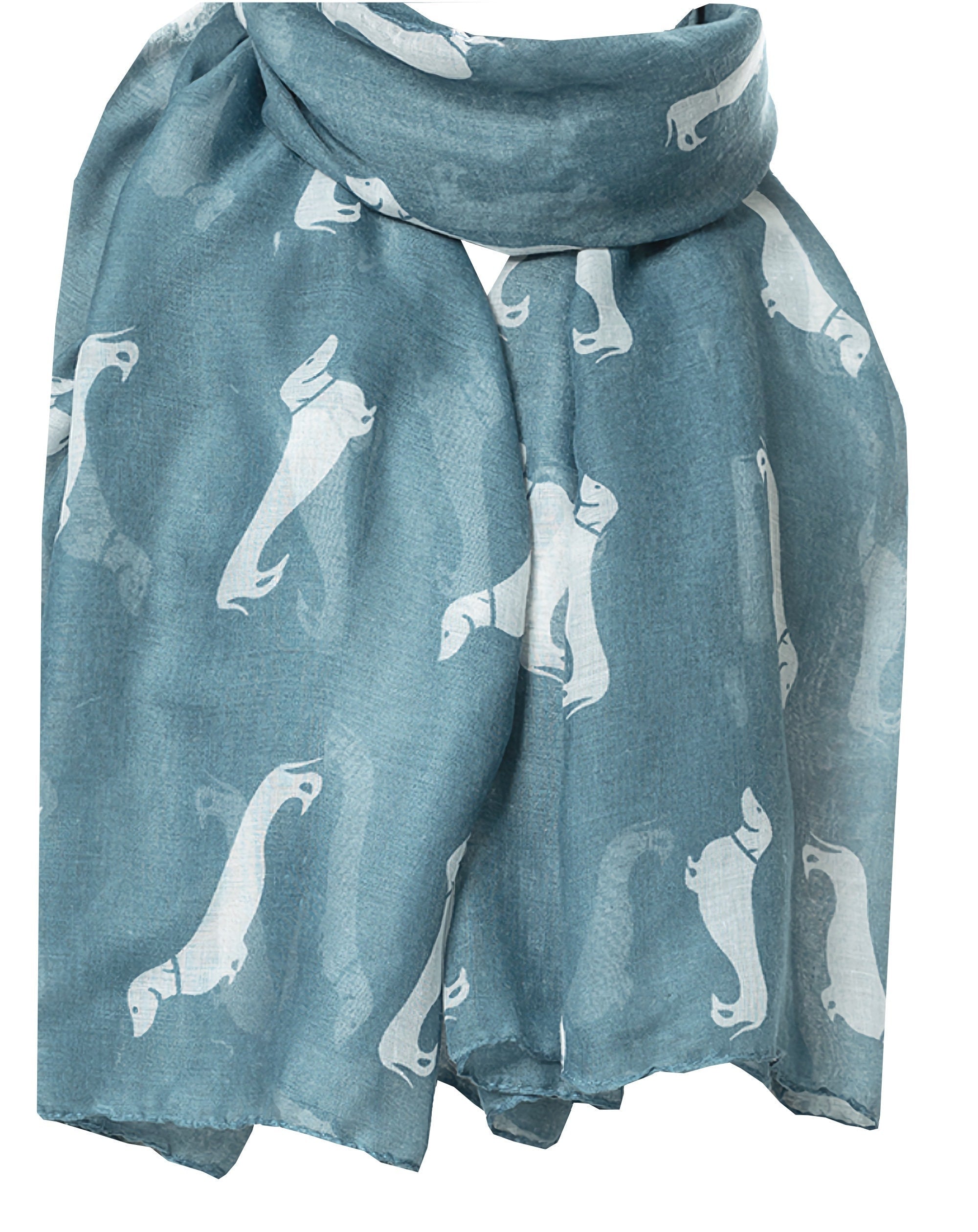 Teal Blue Long Dog Print Wide Scarf