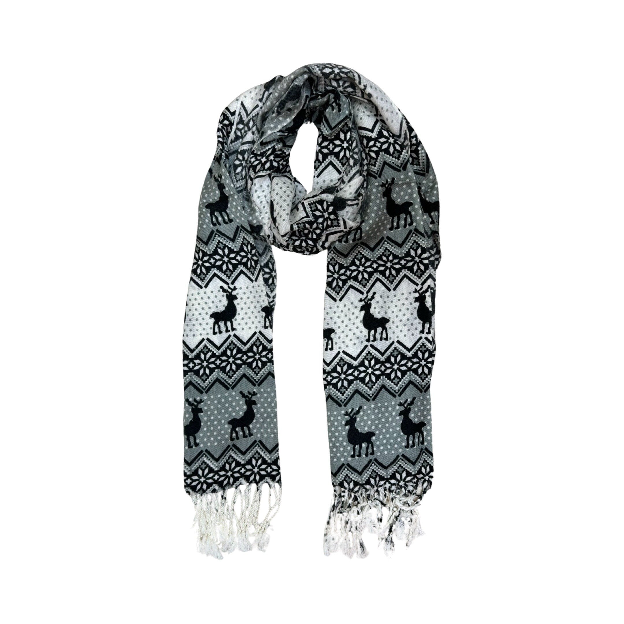 Silver Ladies Scarves Beautiful Reindeer Animal Print Scarf Shawl Wrap