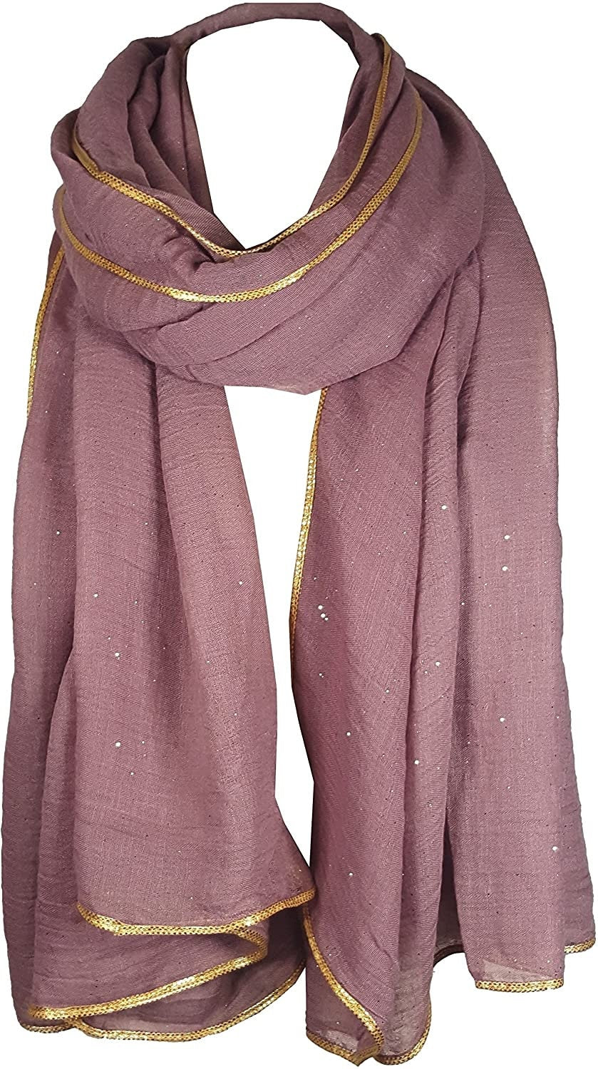 SEASONAL SPECIAL New Ladies Celebrity Style Glitter Sparkle Stardust with Gold Piping Border Scarf Scarves Maxi Wrap Wedding Party Gift
