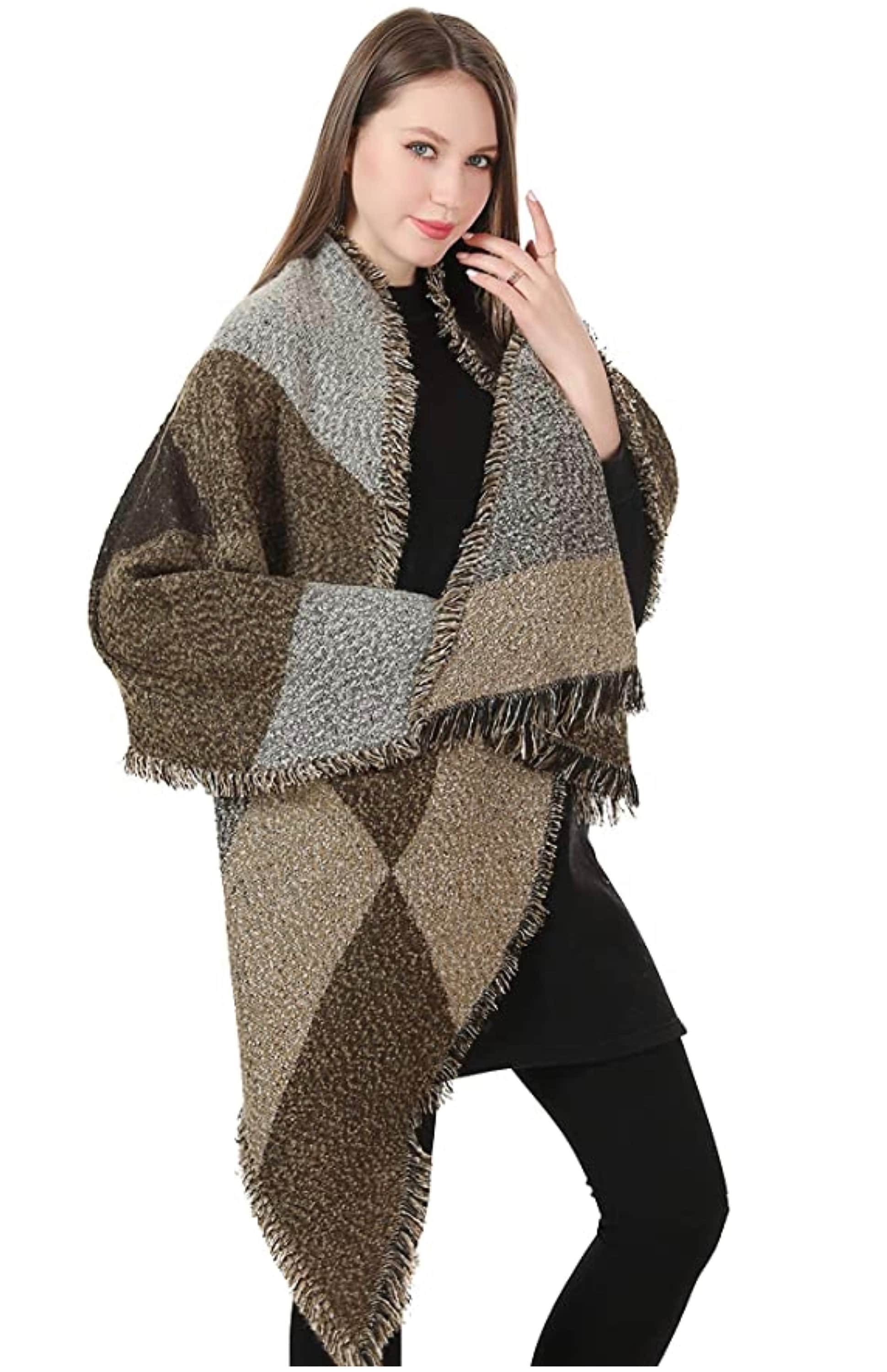 Women Large Oversized Scarf Pashmina Wrap Poncho Thick Style Scarf Patchwork Cape Shawl