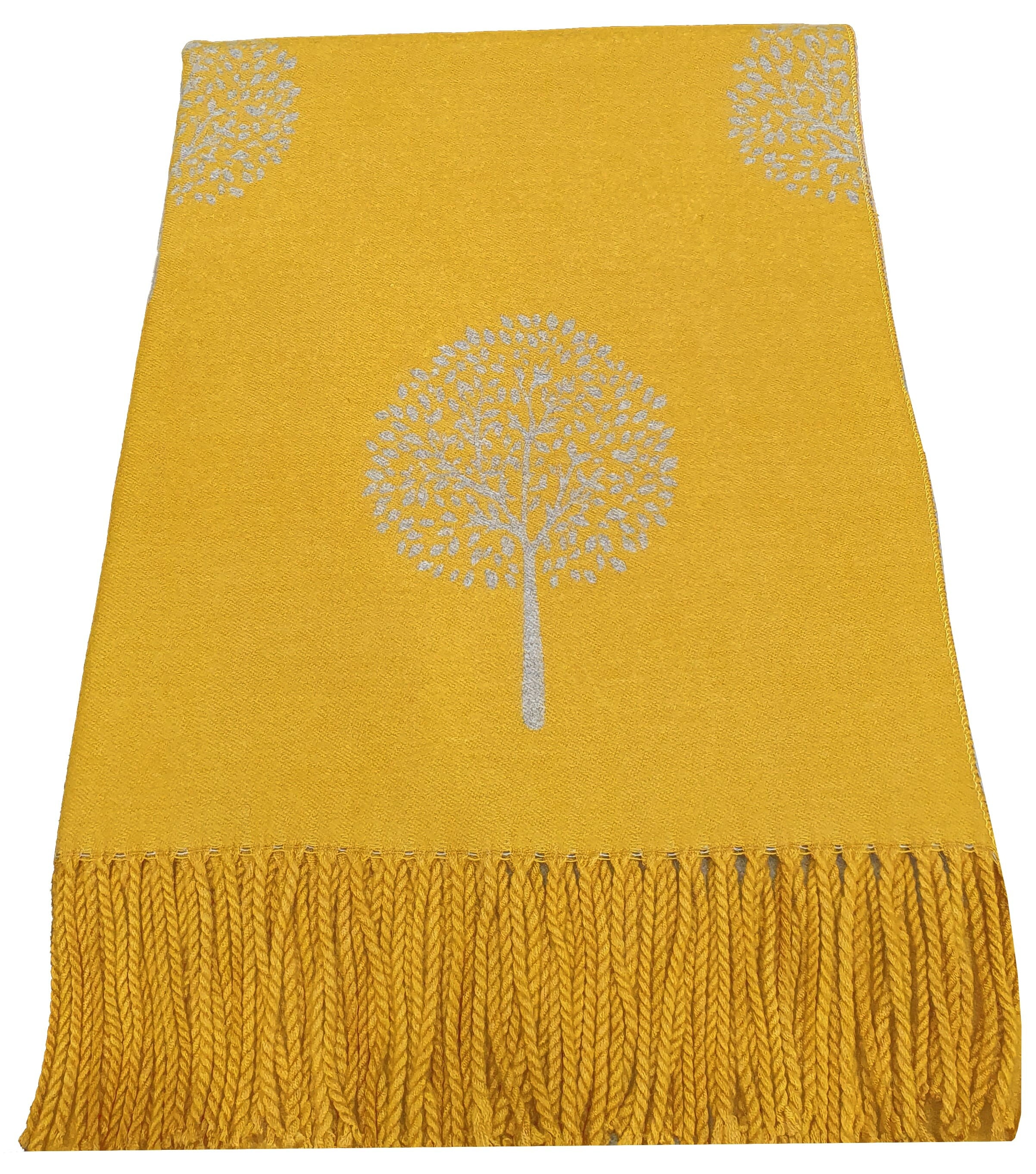 Thick Reversible Mulberry Design Winter Scarf Wrap Blanket Shawl Warm Soft Cosy - MUSTARD / SILVER