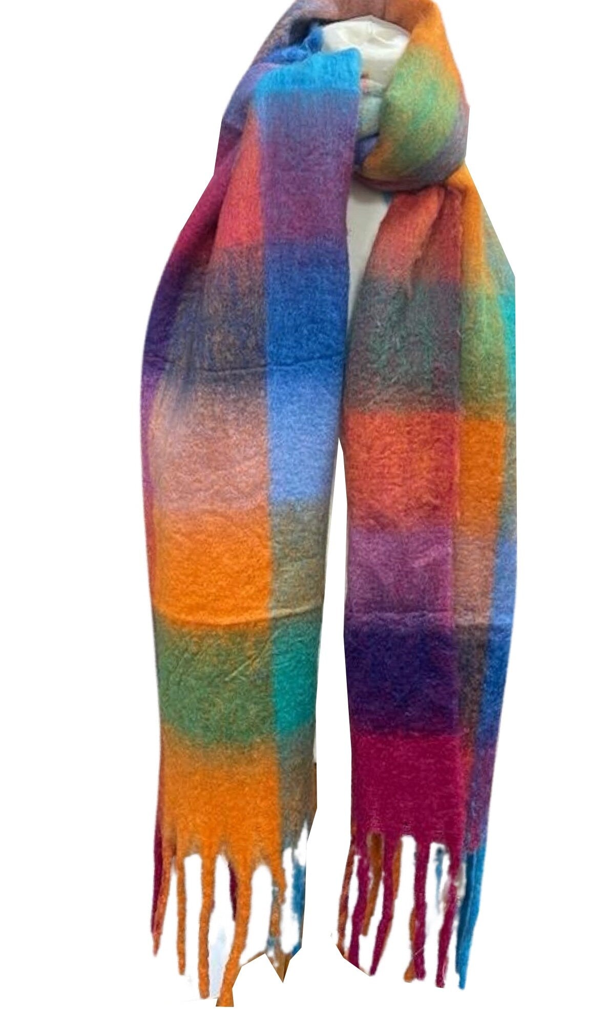 Cashmere Feel Rainbow Coloured Checked Blanket Scarf Tartan Scottish Blanket Shawl Wraps Scarves Women Winter Scarfs