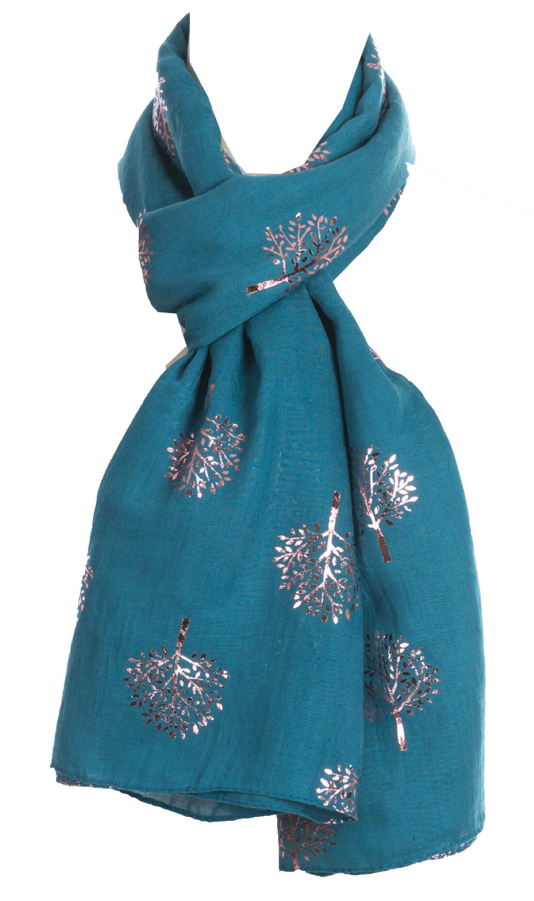 Elegant TEAL Mulberry Tree Scarf with PINK Metallic Foil Print Classy Ritzy Scarves Wrap Shawl Ideal Gift