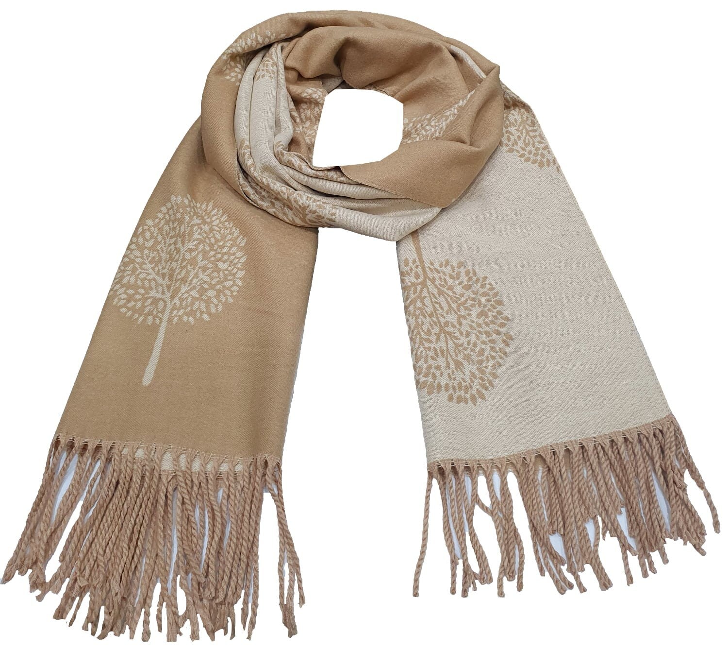 Thick Reversible Mulberry Design Winter Scarf Wrap Blanket Shawl Warm Soft Cosy - BEIGE / CREAM