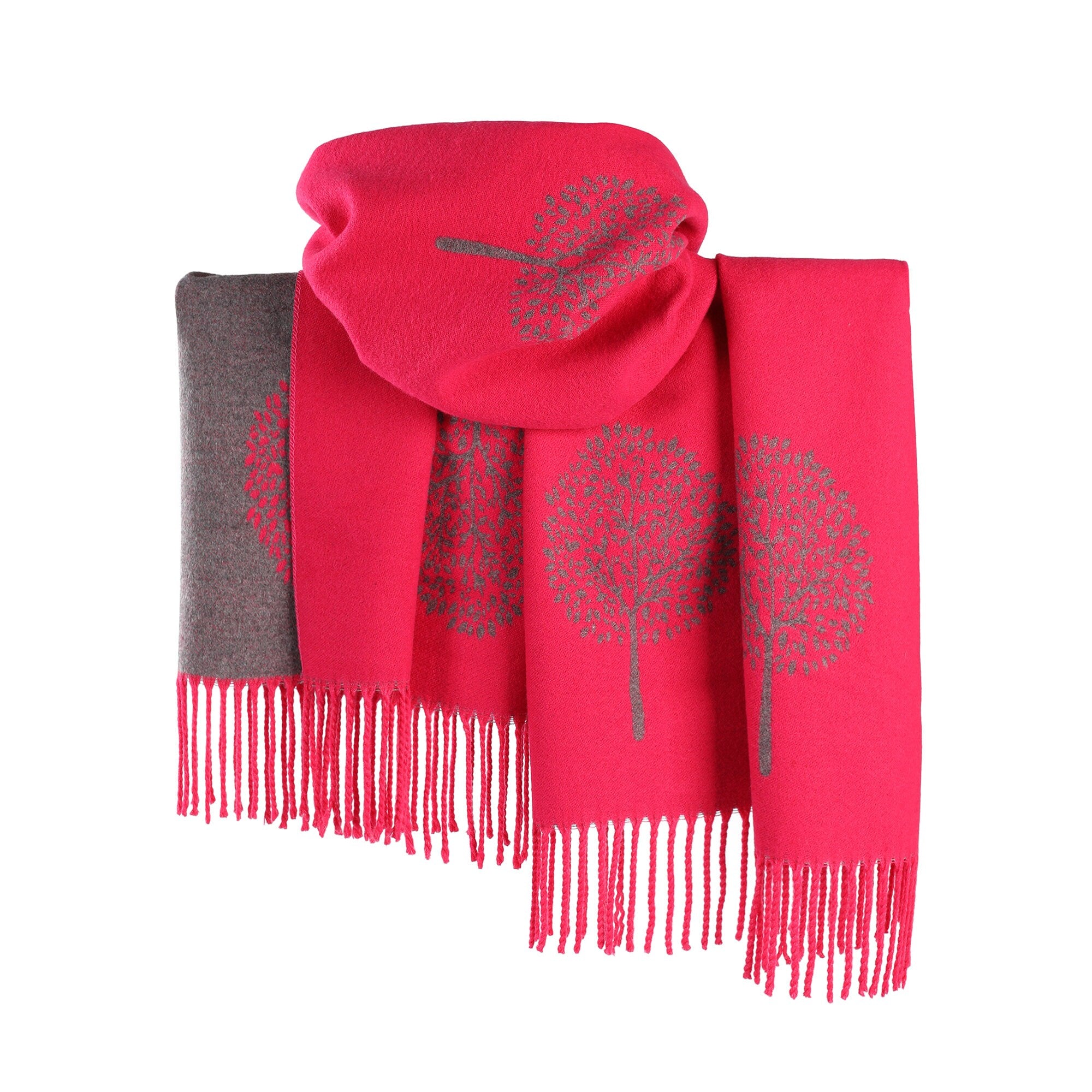 Thick Reversible Mulberry Design Winter Scarf Wrap Blanket Shawl Warm Soft Cosy - Hot Pink