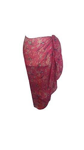 Sarong Japanese Cherry Blossom Bird And Floral Print - Hot Pink